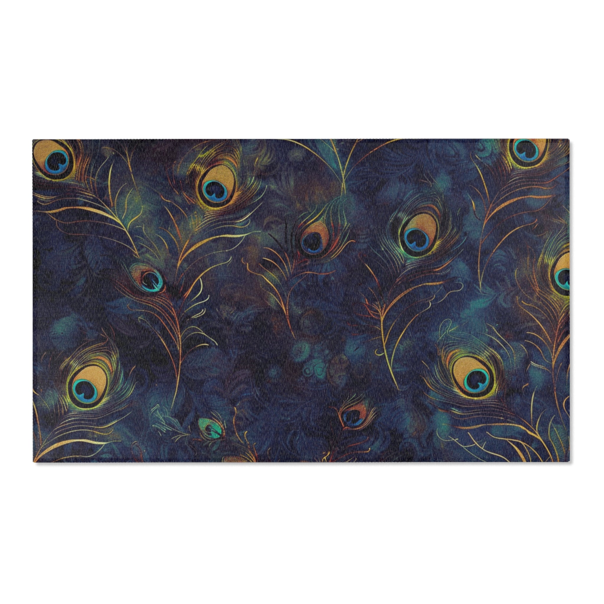 Abstract Area Rug | Navy Blue Beige Peocock Feather