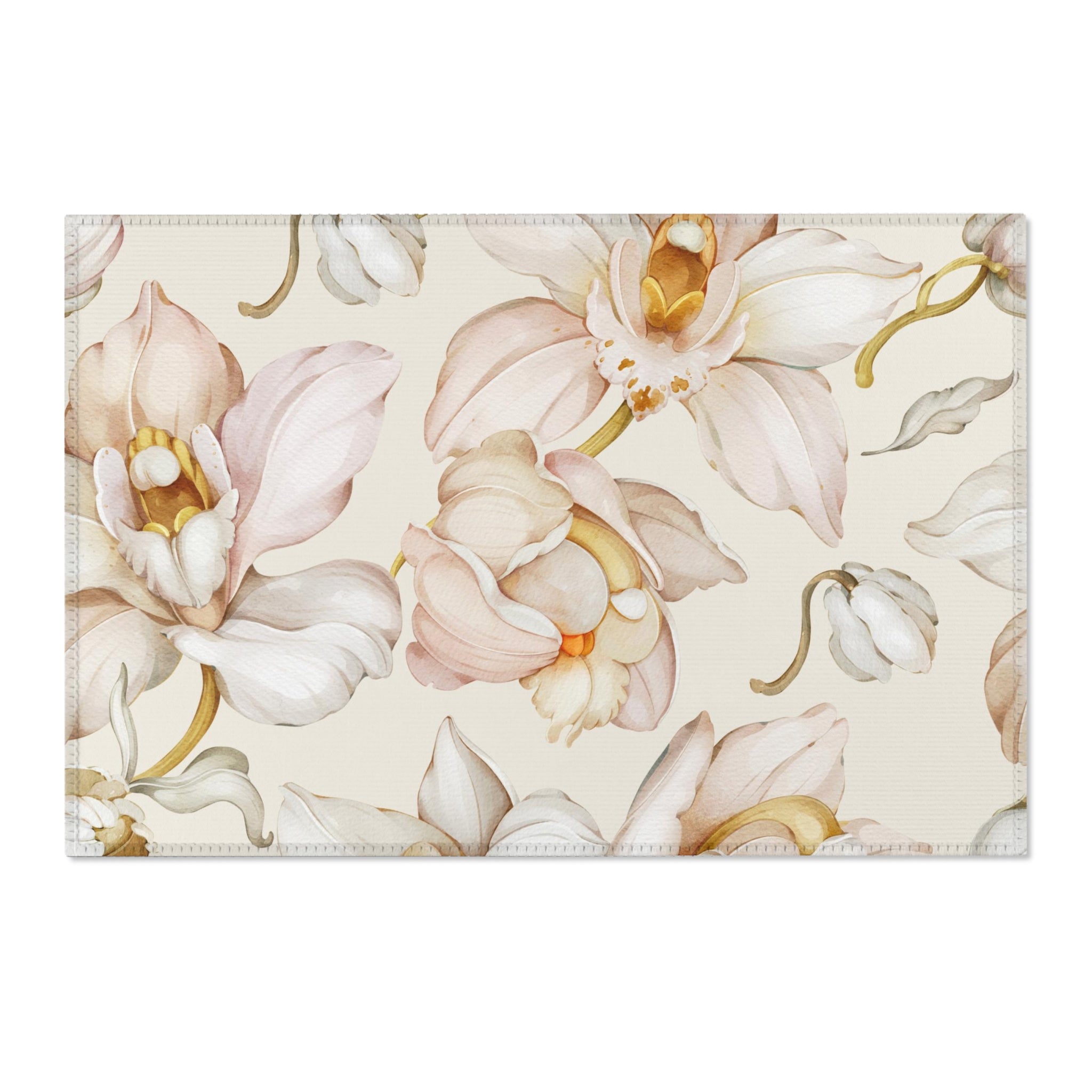 Floral Area Rug | Orchids Blush Beige Pink Ivory