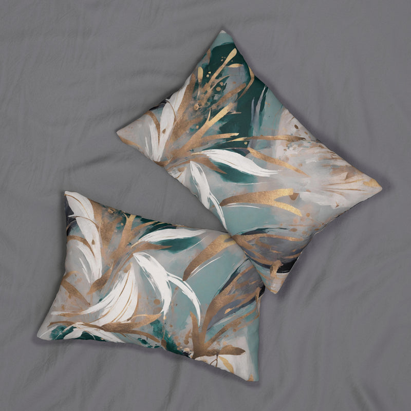 Boho Floral Lumbar Pillow | Sage Green Muted Gold, Beige