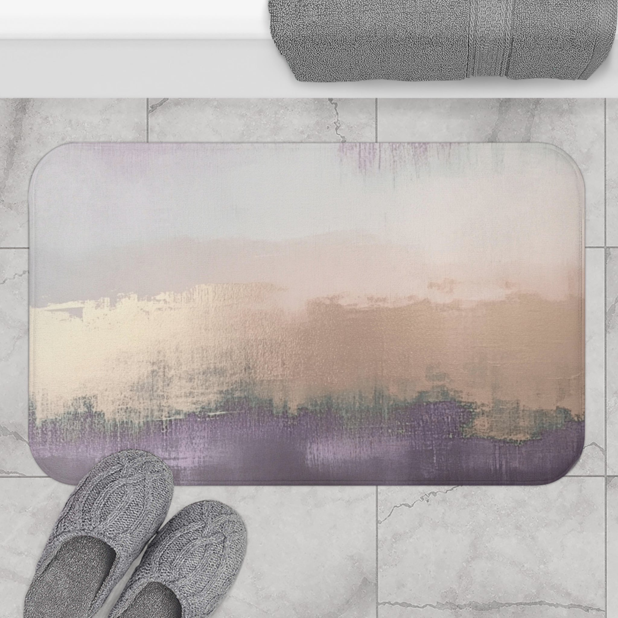 Abstract Bath Mat | Lavender Beige Watercolor Geometric Kitchen Mat