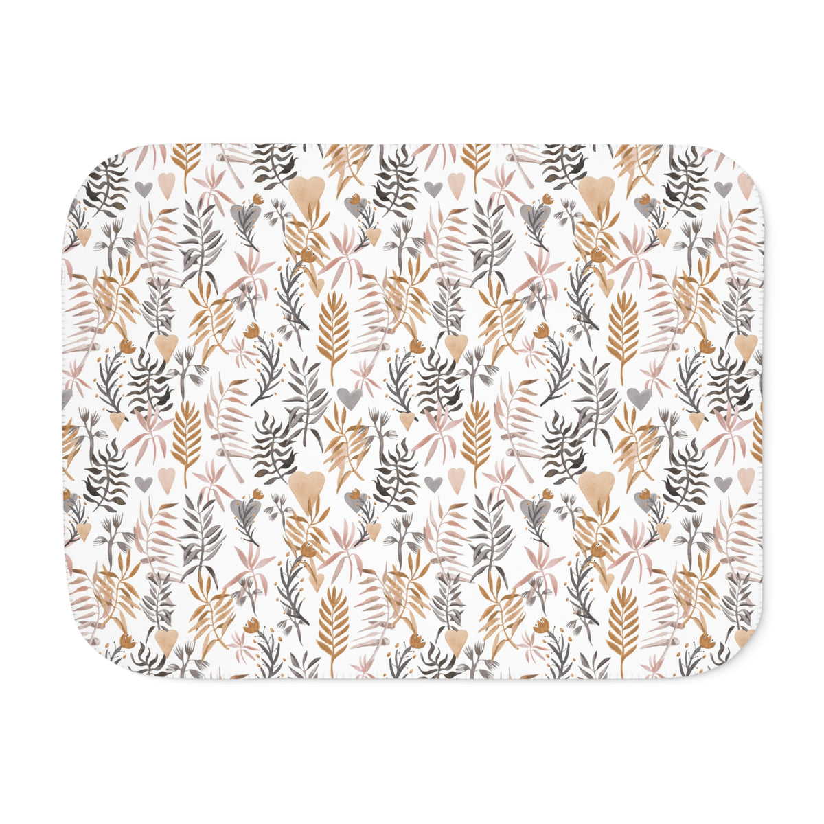 Boho Botanical Leaf Sherpa Blanket | Blush Caramel Gray Throw