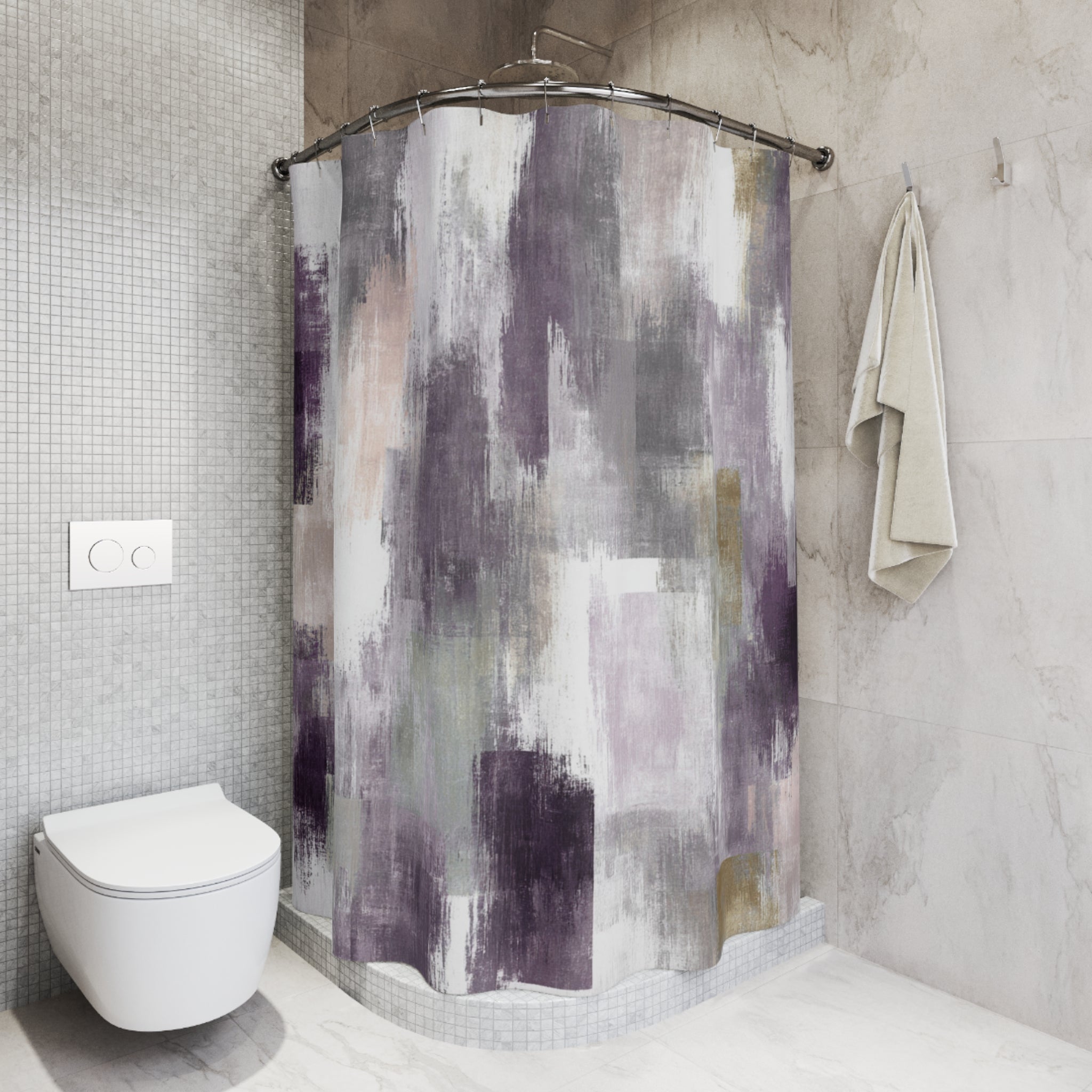Abstract Shower Curtain | Purple Grey Watercolor