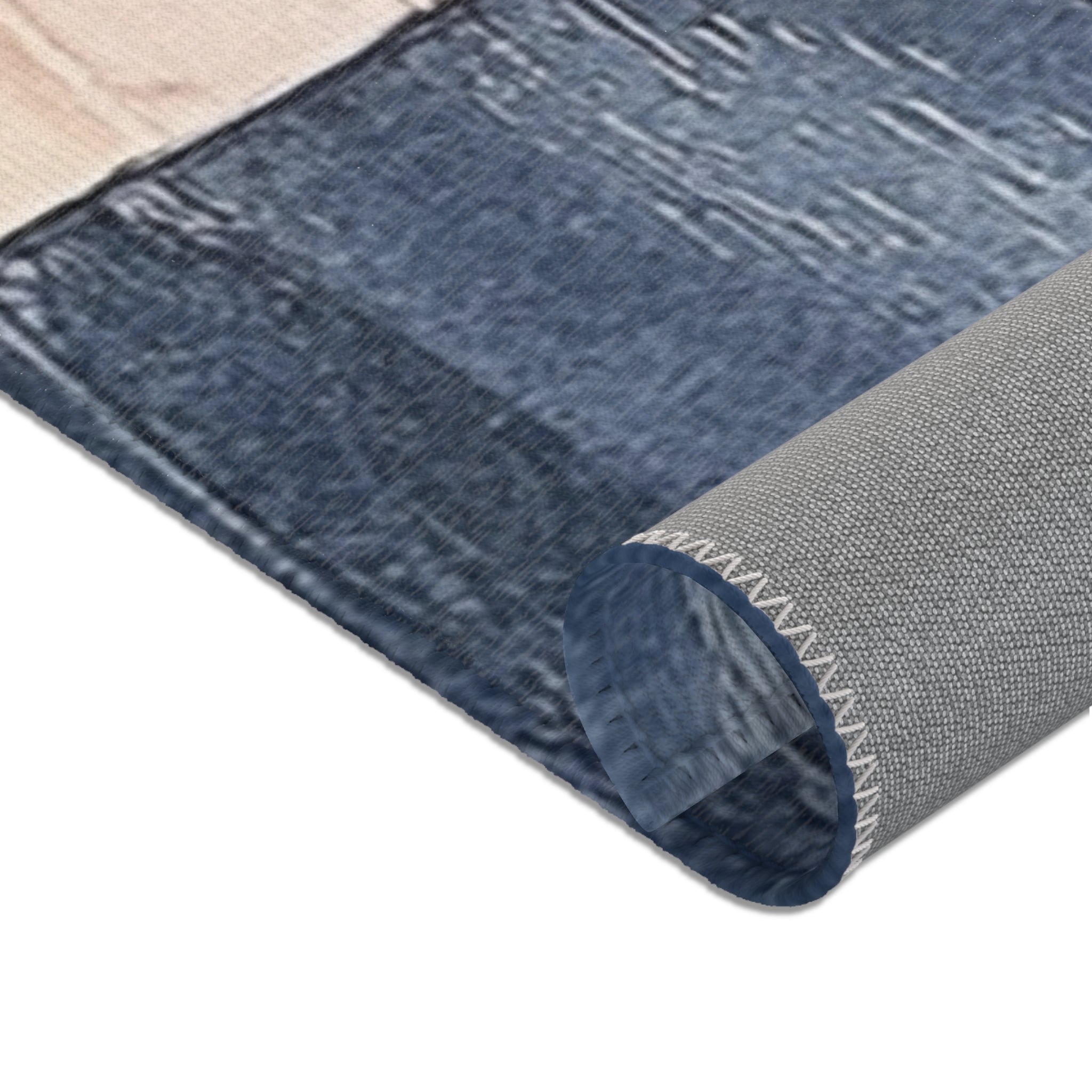 Abstract Large Area Rug | Modern Navy Blue Beige Watercolor Rug