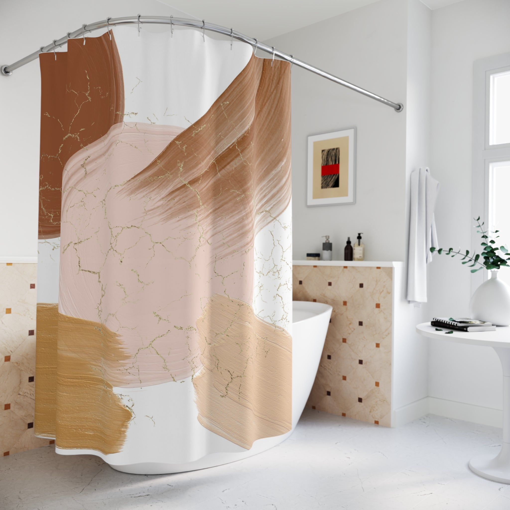 Abstract Boho Shower Curtain | Earthy Brown Beige Pink
