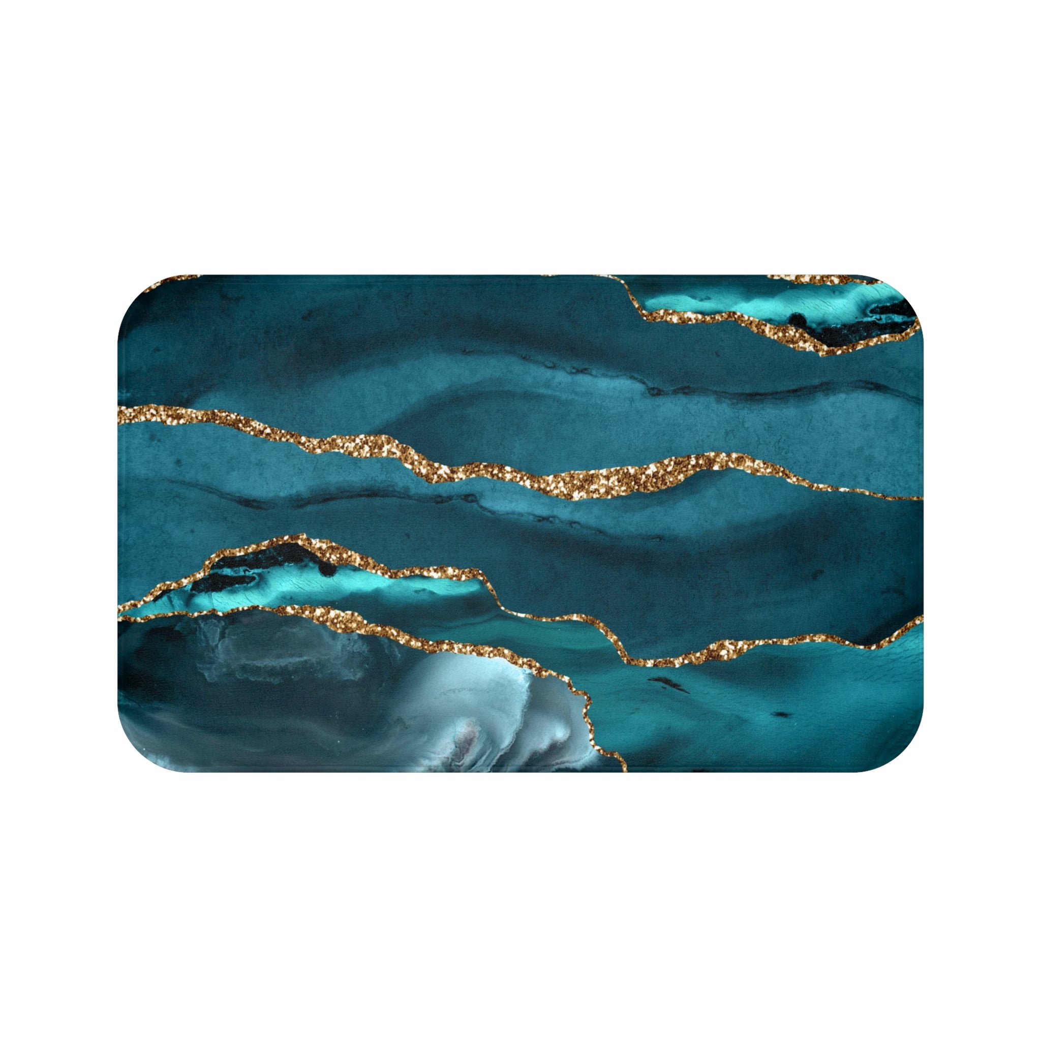 Teal Blue Bath Mat | Agate Marble Print Kitchen Mat
