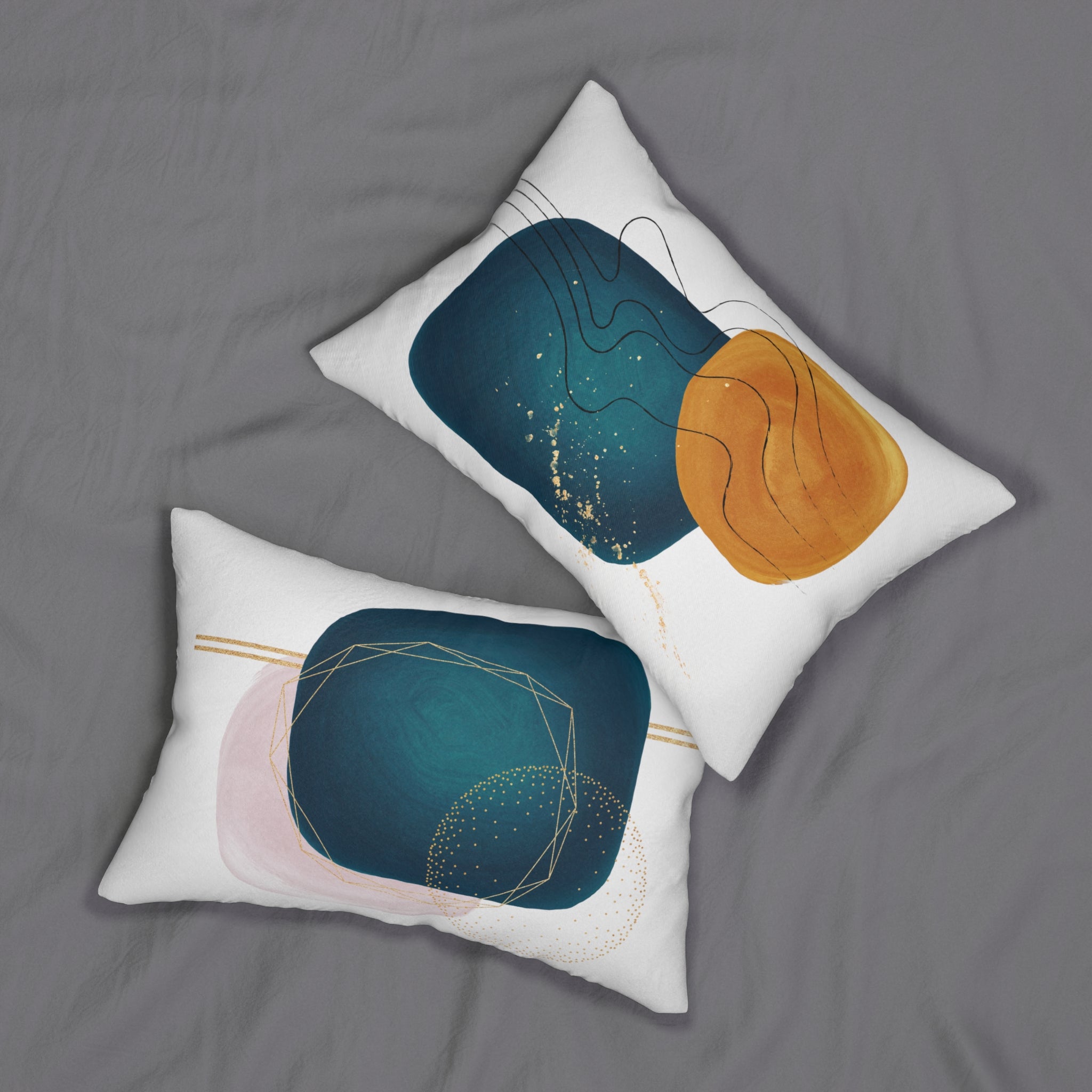 Abstract Lumbar Pillow | Teal Blue Blush Pink Rust