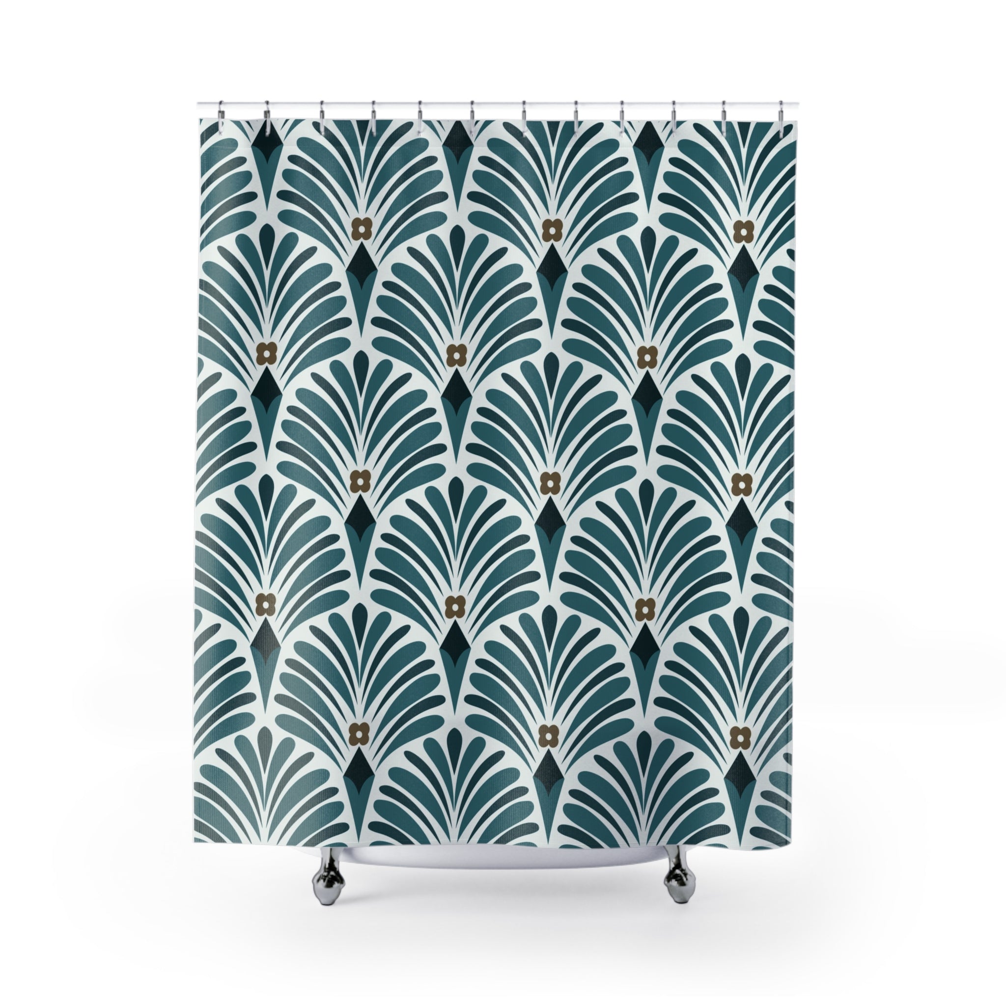 Boho Shower Curtain | Art Deco Nouveau Teal Green