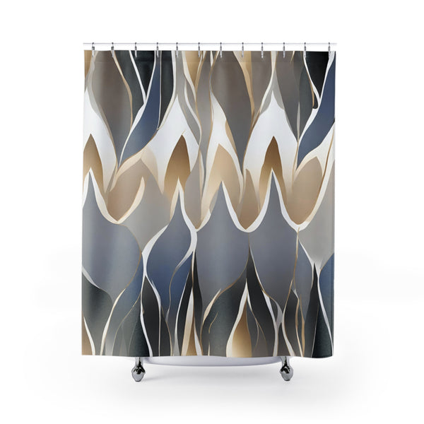 Abstract Shower Curtain | Grey Blue, Muted Gold Beige