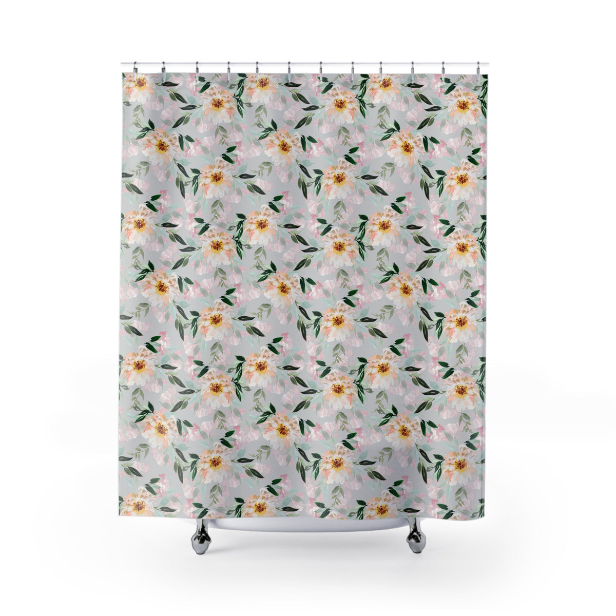 Peach Sage Watercolor Peony Shower Curtain, Bath Curtain 71x74