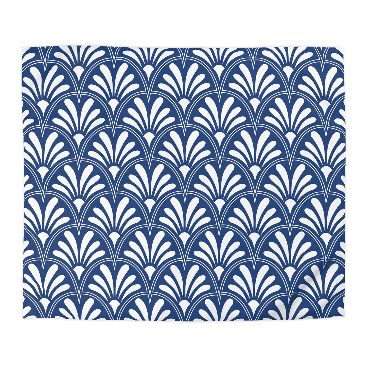 a repeating pattern of white and blue flowers or leaves on a white background.