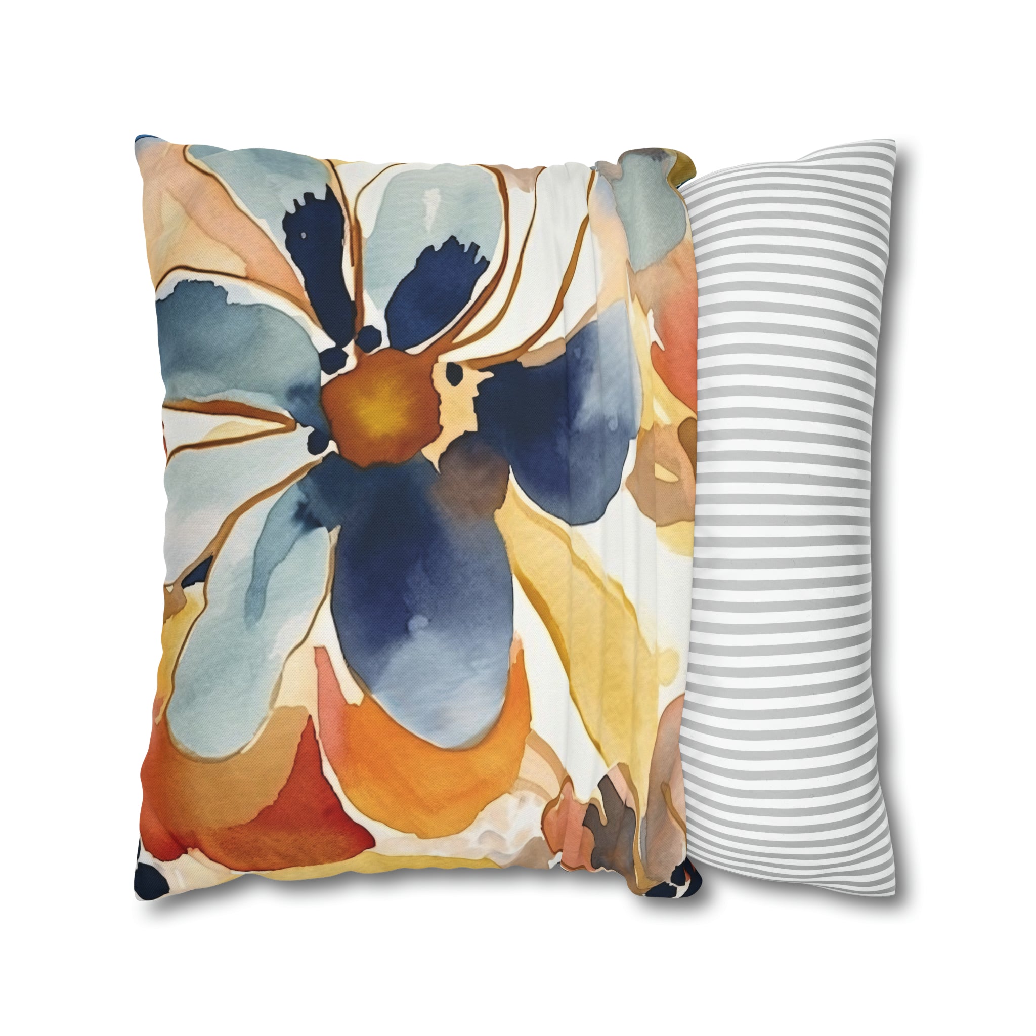 Floral Pillow Cover | Mediterranean Blue, Orange Red Flower