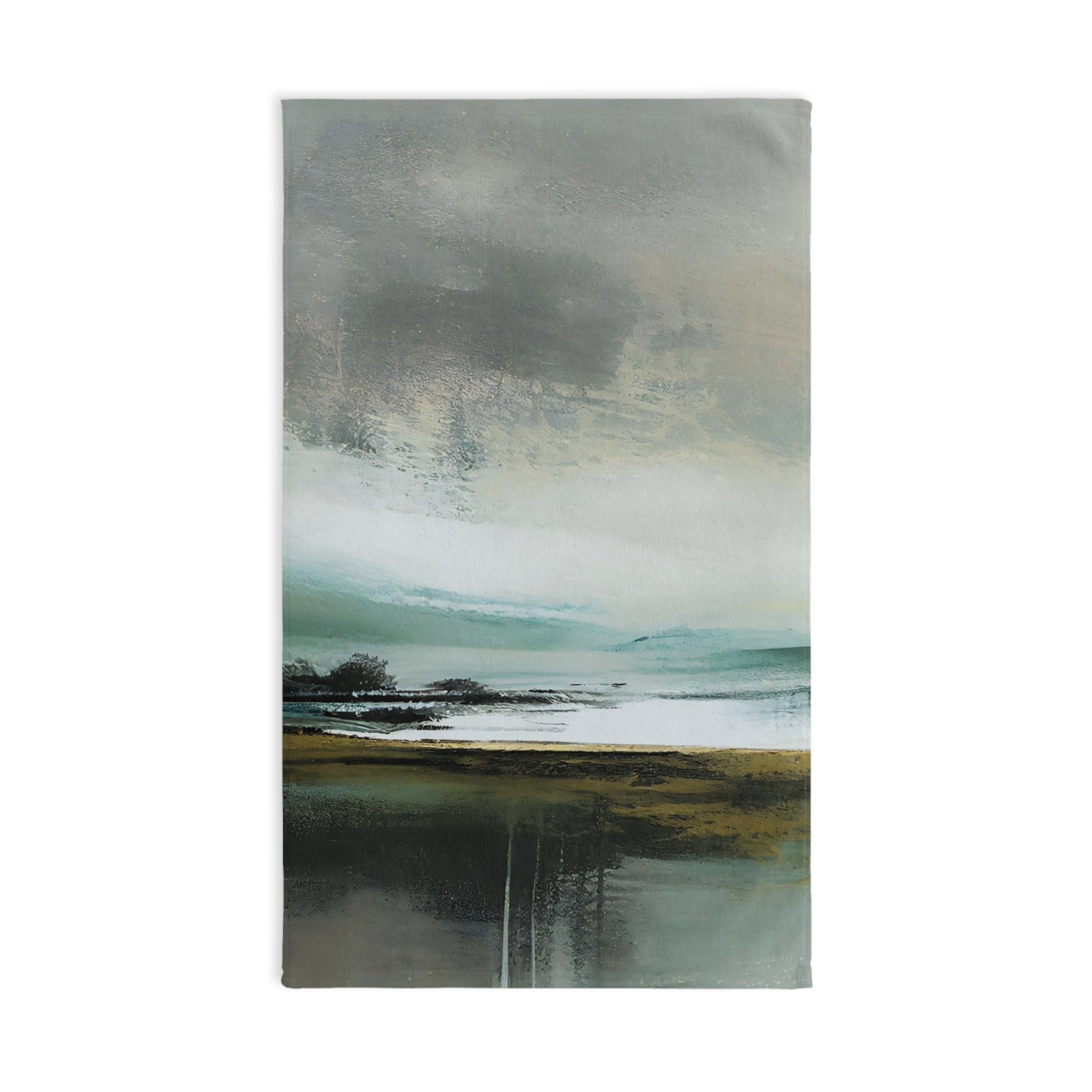 Kitchen, Bath Hand Towel | Abstract Landscape, Grey Teal Green