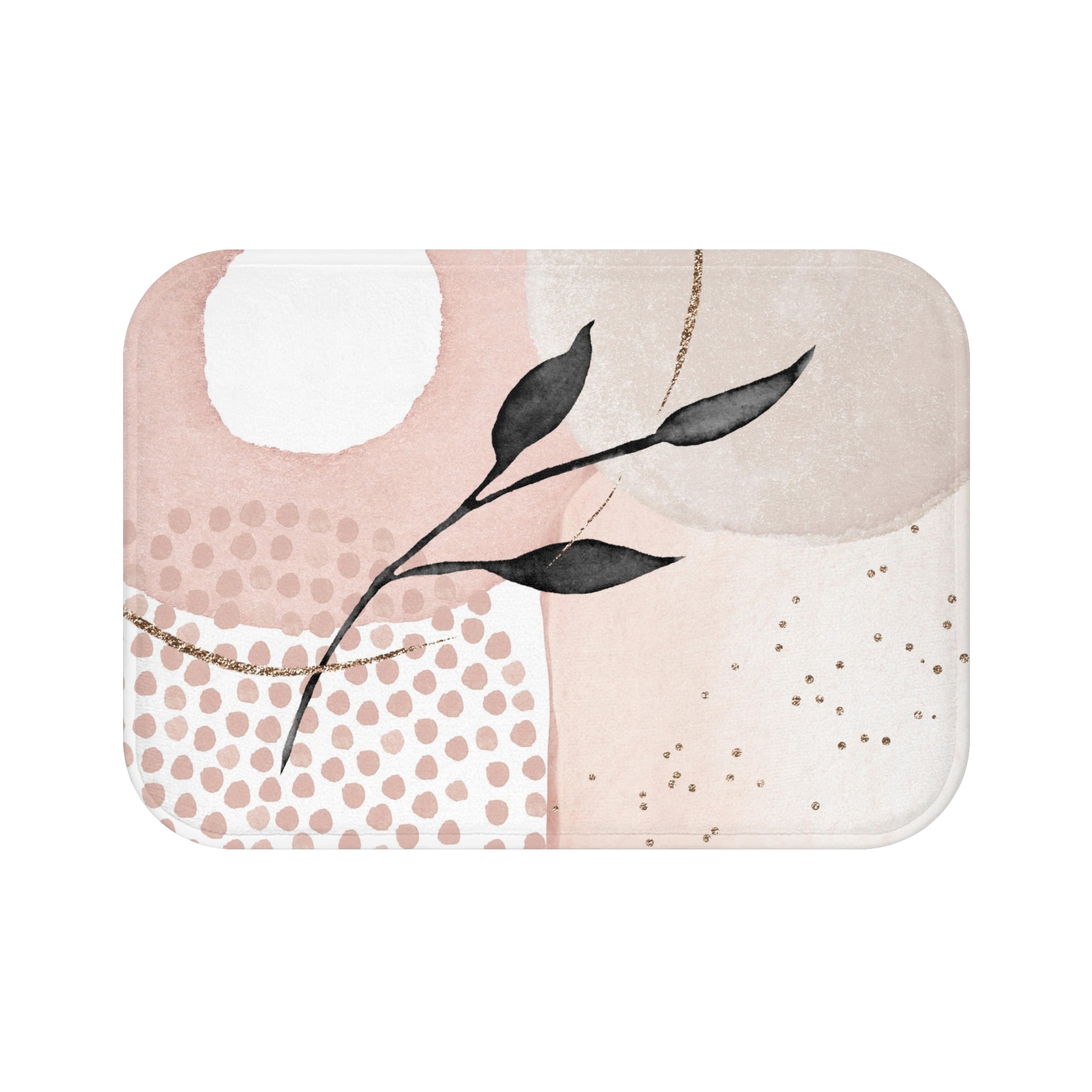 Abstract Boho Bath, Kitchen Mat | Blush Pink, Grey Black Leaf