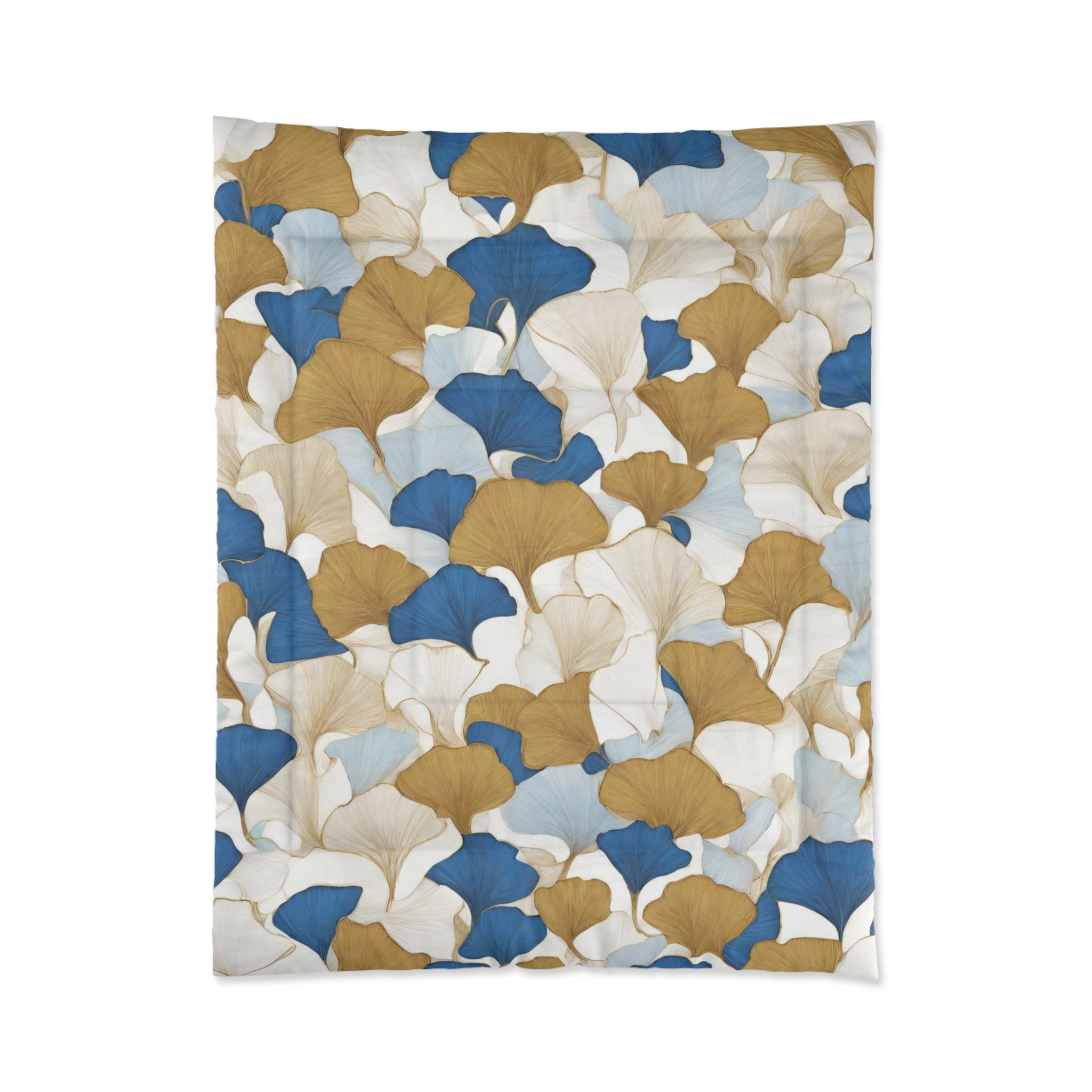 Floral Comforter | Indigo, Sky Blue, Ivory Beige, Gingko Leaves