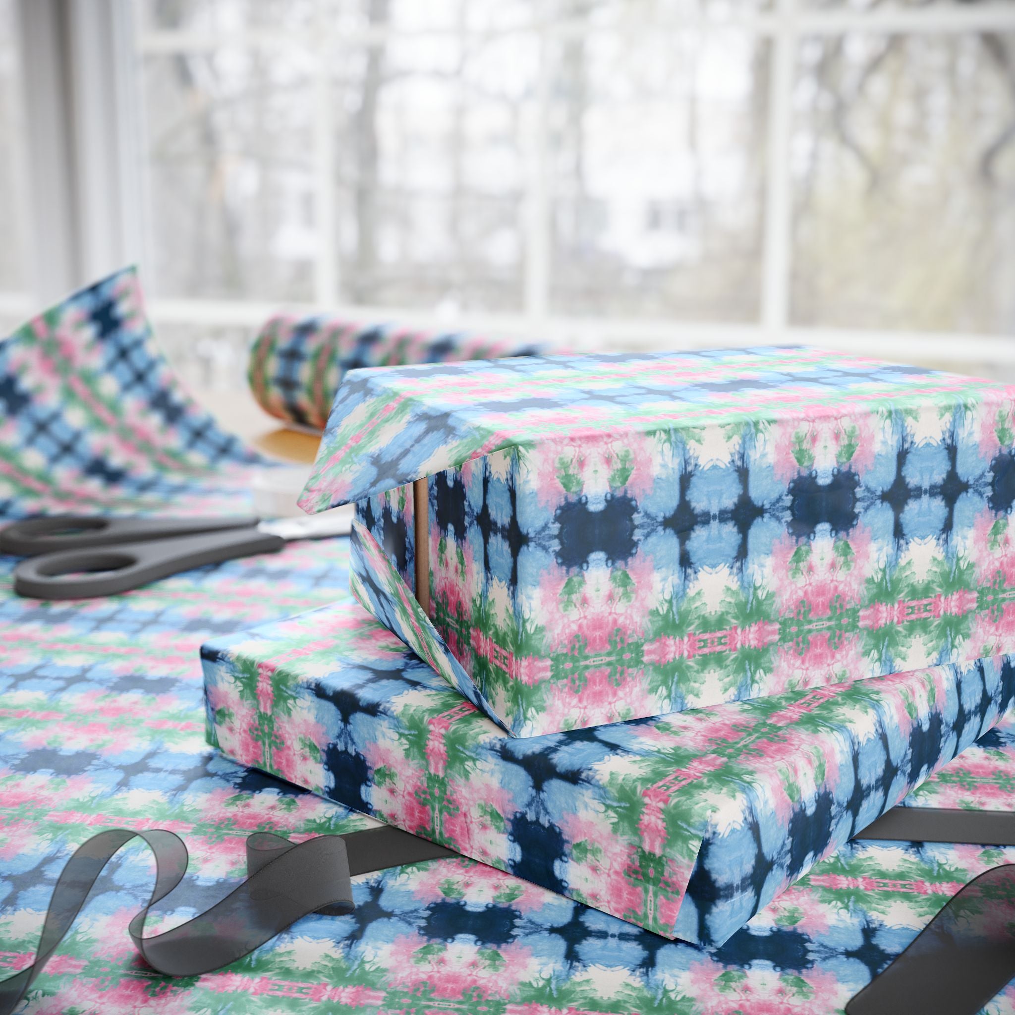 Abstract Wrapping Paper, Blue Pink Gift Wrapping for the Holidays, Birthdays