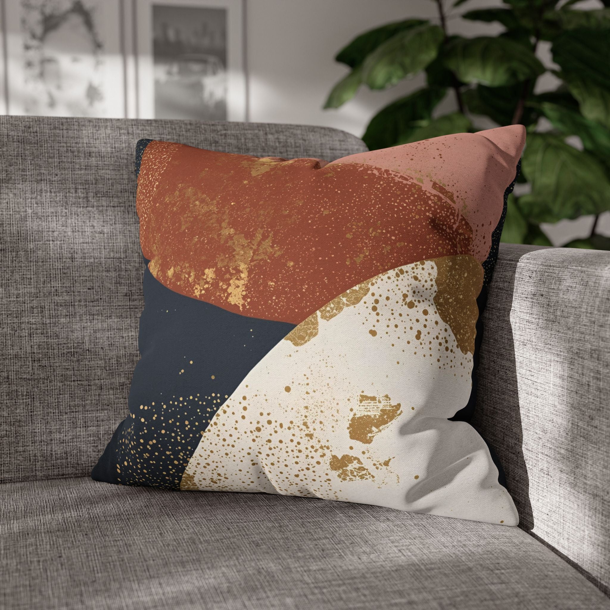 Abstract Pillow Cover | Earthy Neutral Blue White Rust