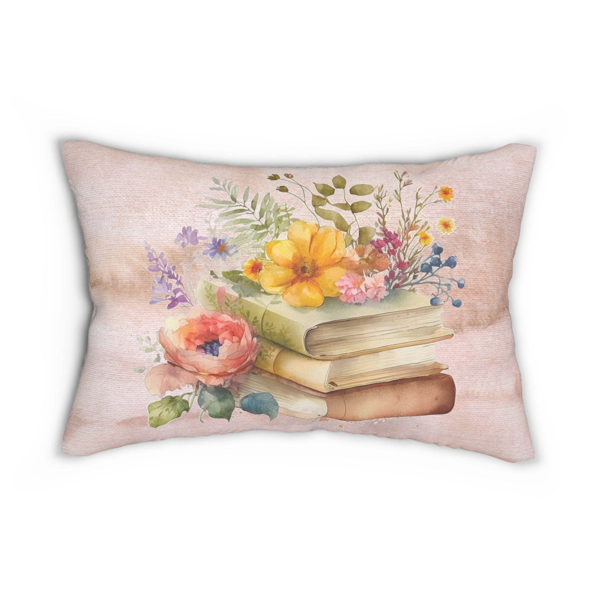 Boho Lumbar Pillow | Colorful Flowers and Books