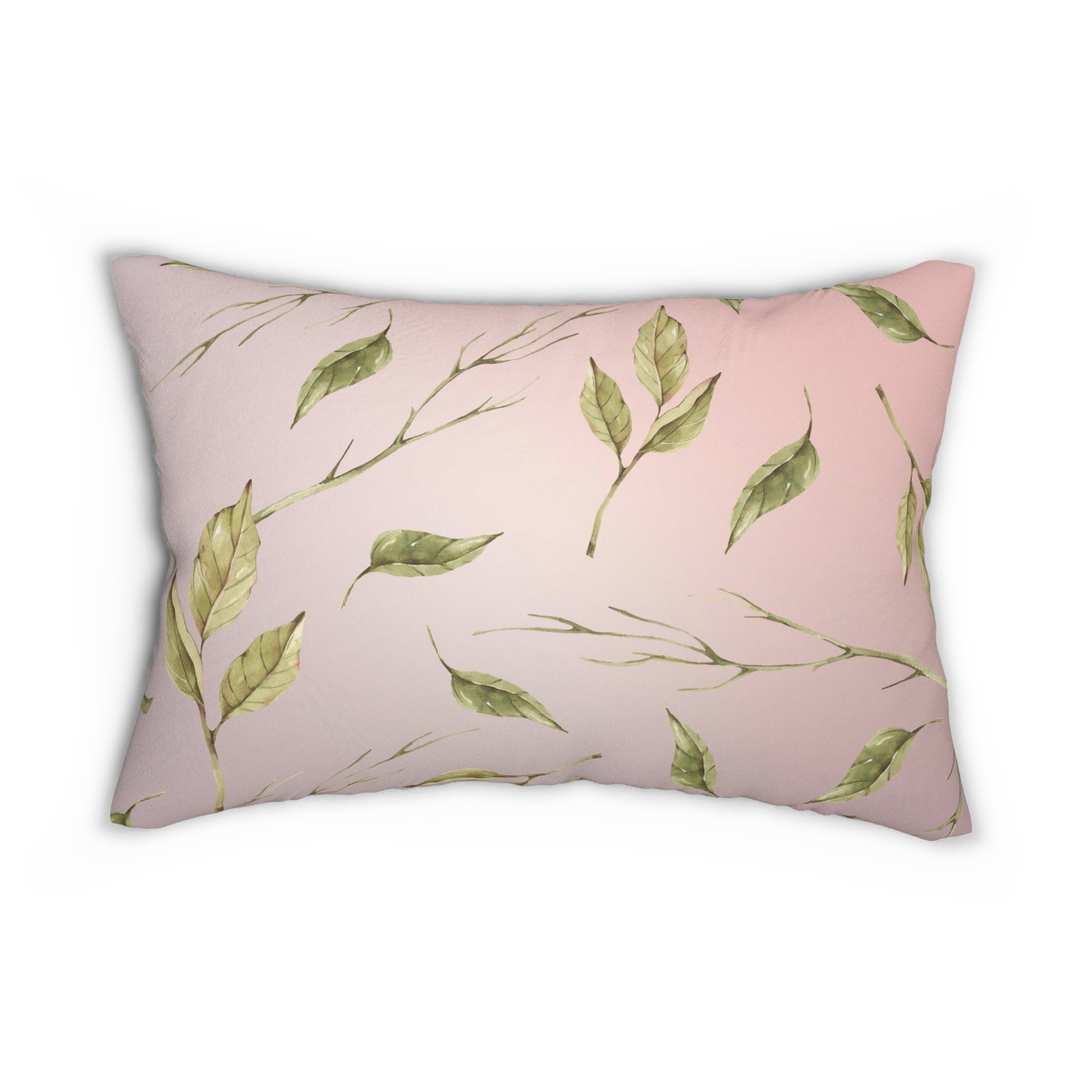 Floral Lumbar Pillow | Green Leaves, Blush Pink Beige