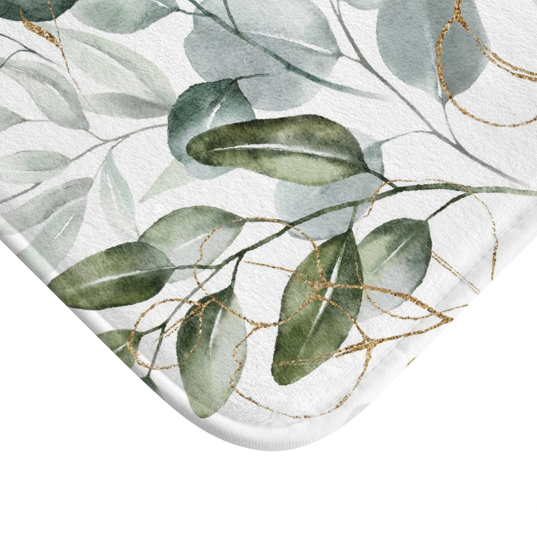 Floral Bath, Kitchen Mat | White Sage Green Leaves