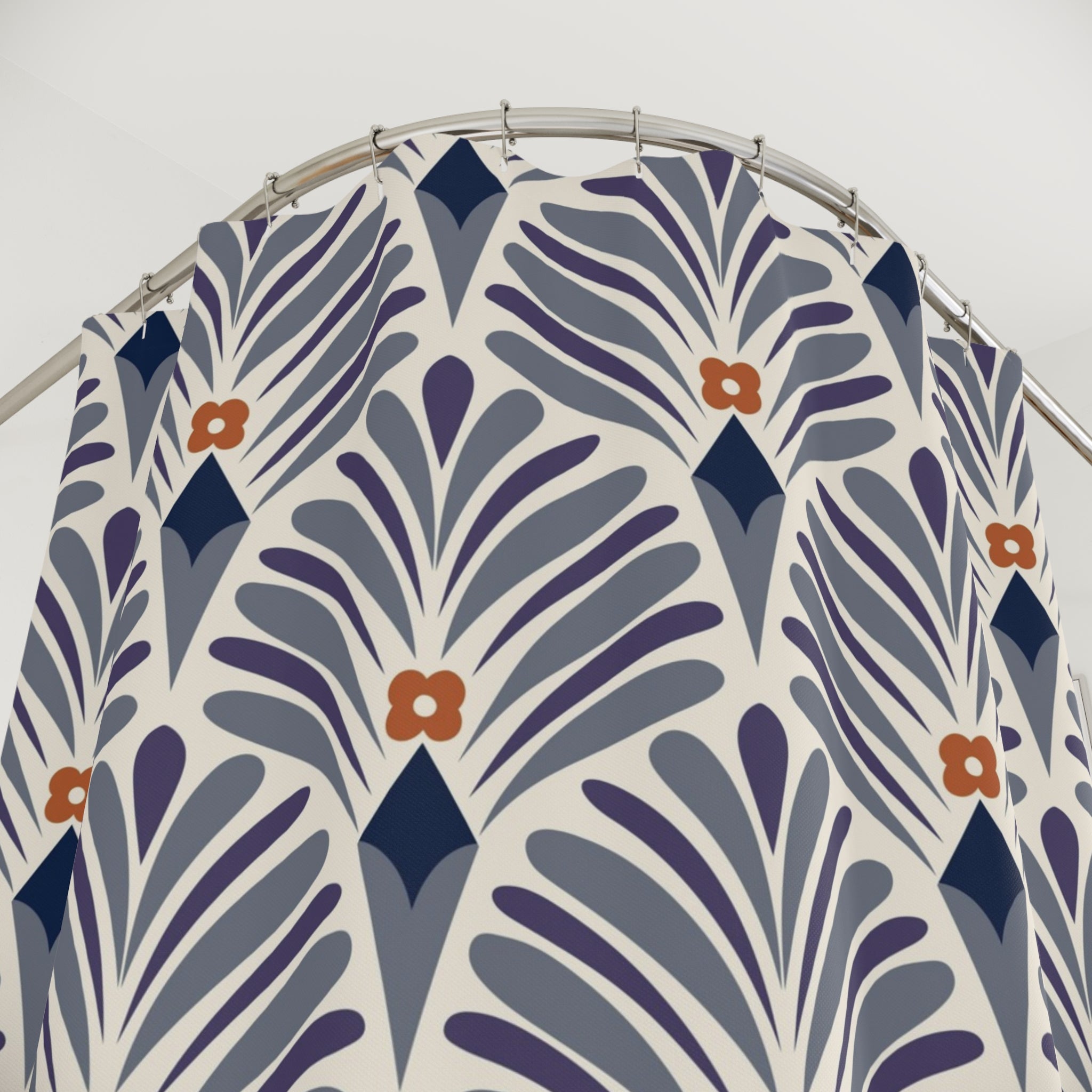 Boho Shower Curtain | Art Deco Grey Plum Purple Beige