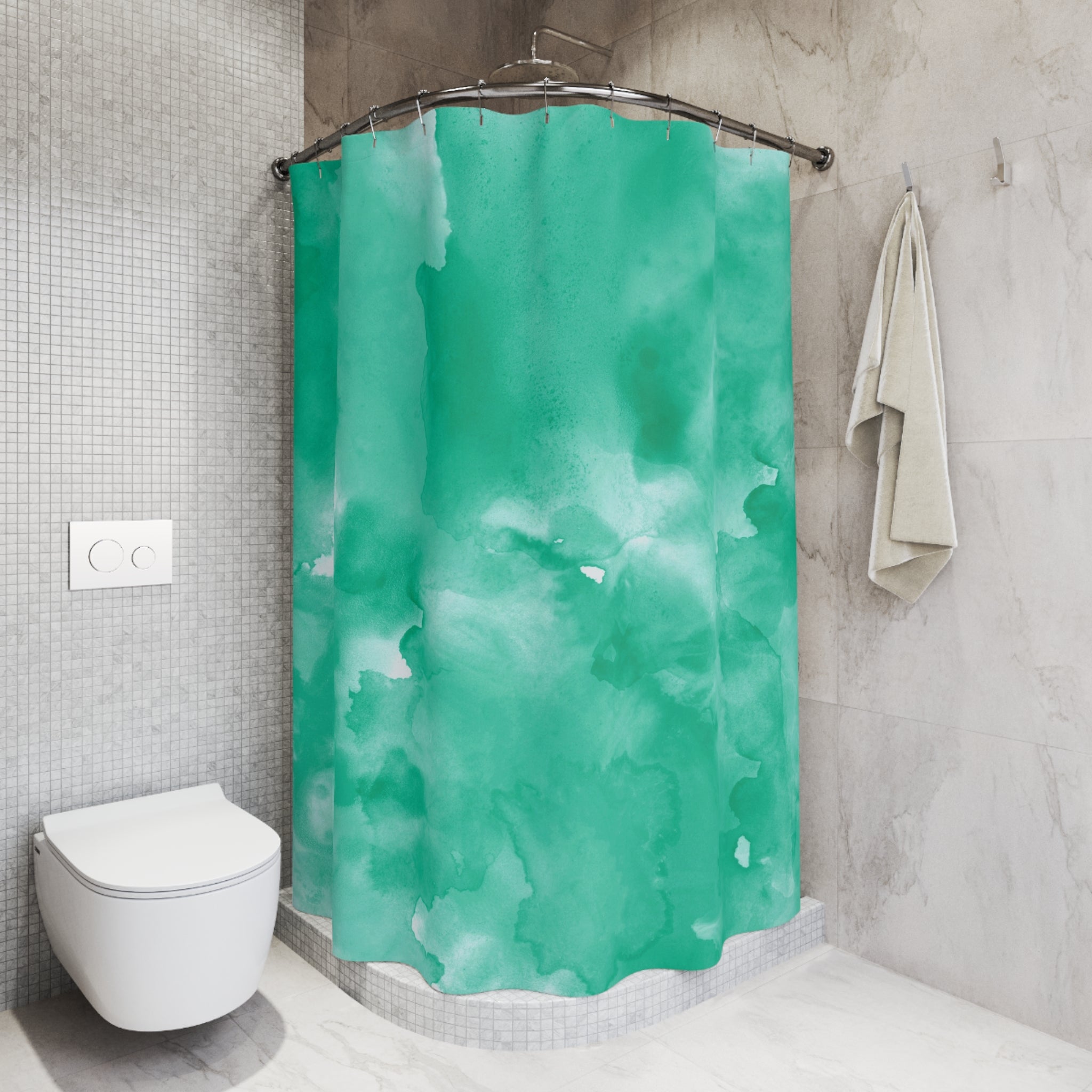 Boho Shower Curtain | Green White Watercolor