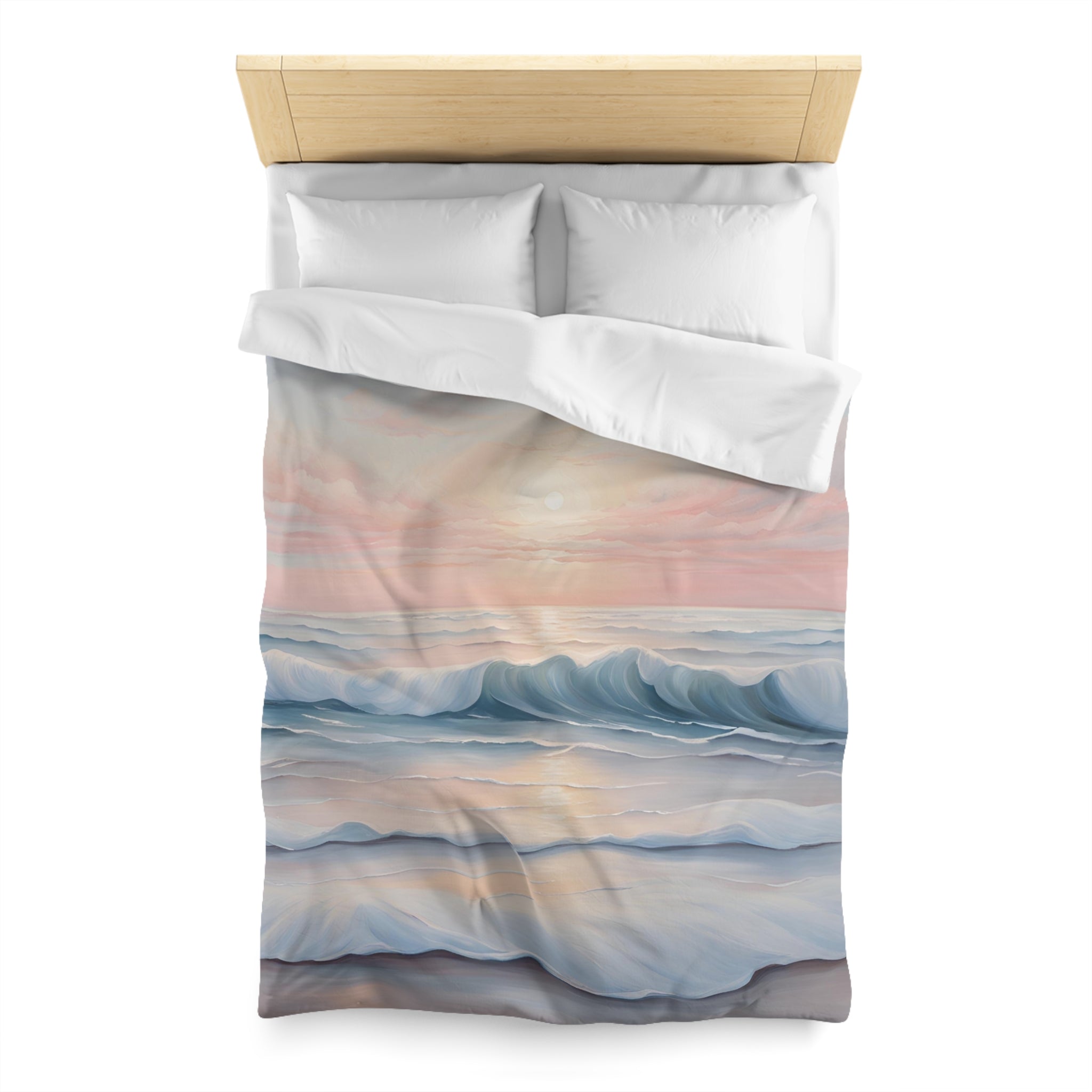 Abstract Duvet Cover | Coastal Ocean, Blush Pink, Blue Sunrise