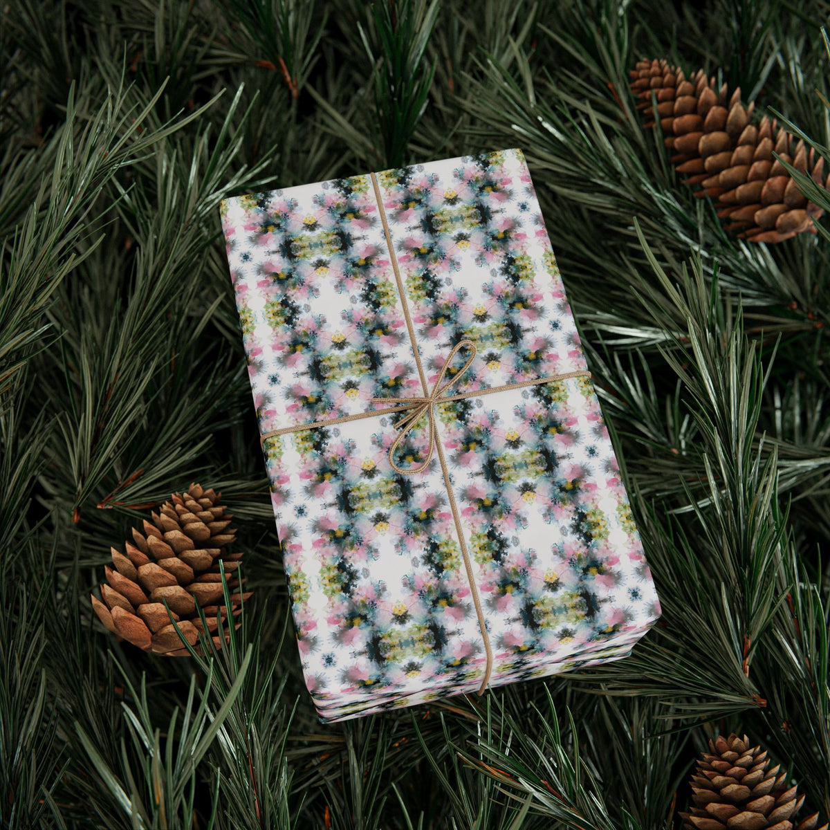 Blush Charcoal Mustard Watercolor Wrapping Paper, Boho Gift Wrap