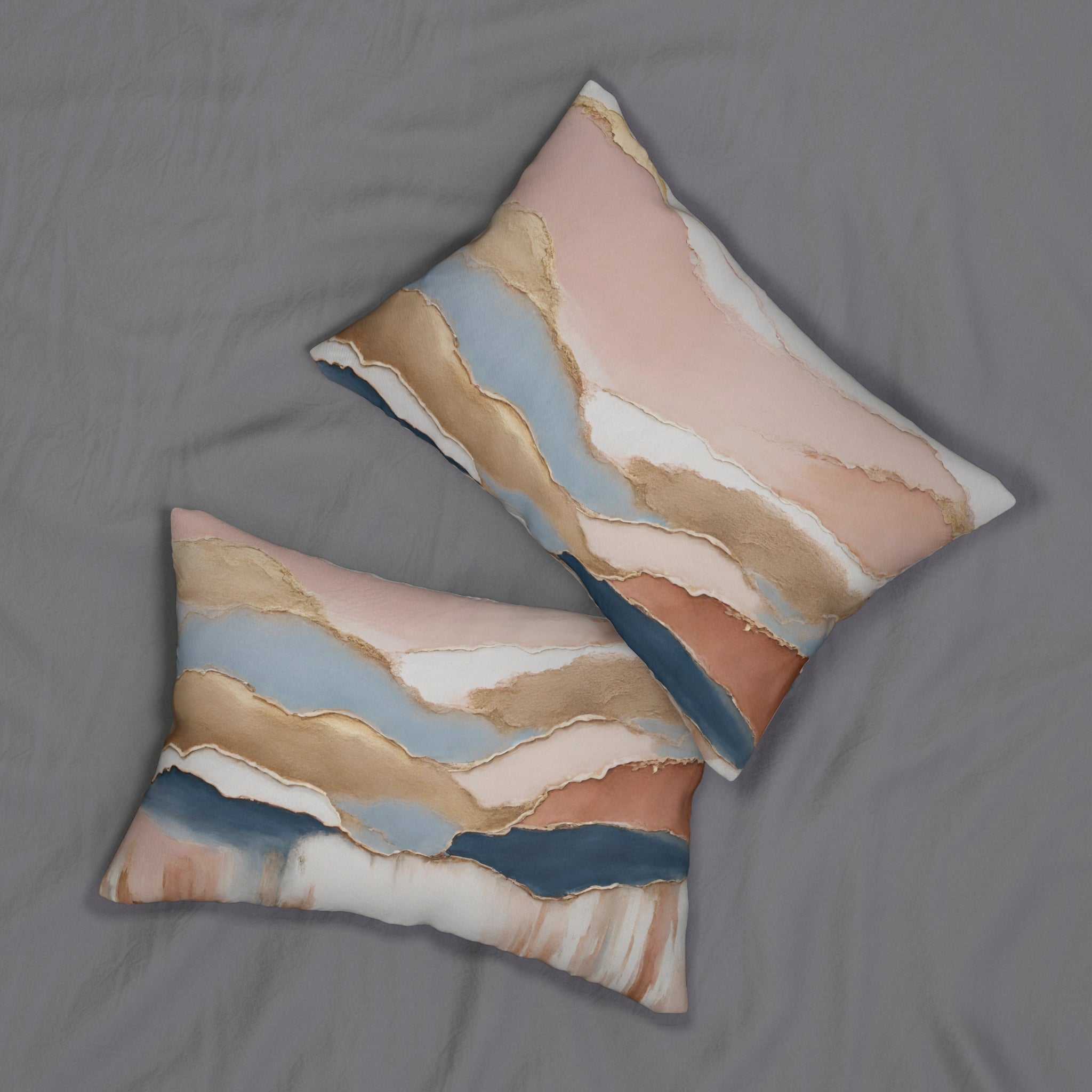 Lumbar Pillow | Blush Pink, Blue, Muted Gold Landscape