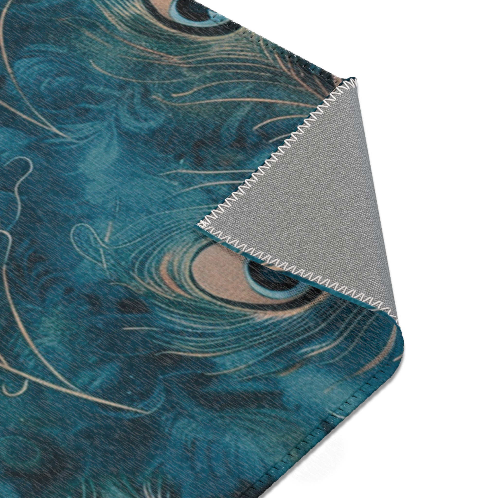 Abstract Area Rug | Peacock Feather, Blue Beige Watercolor