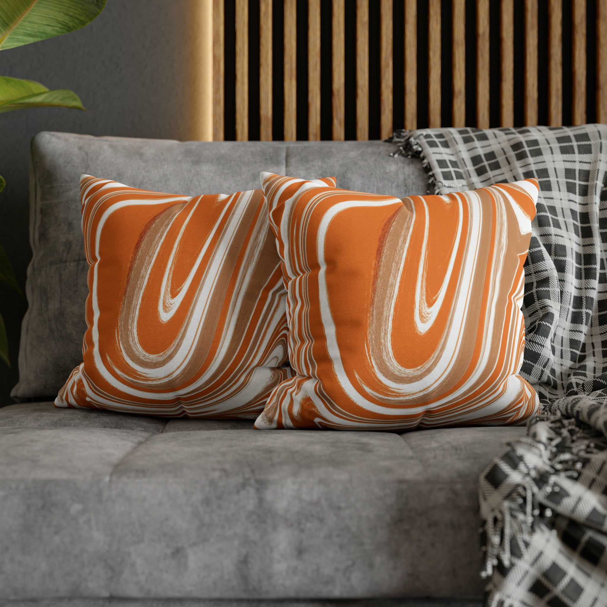 Abstract Pillow Cover | Orange Beige White Retro