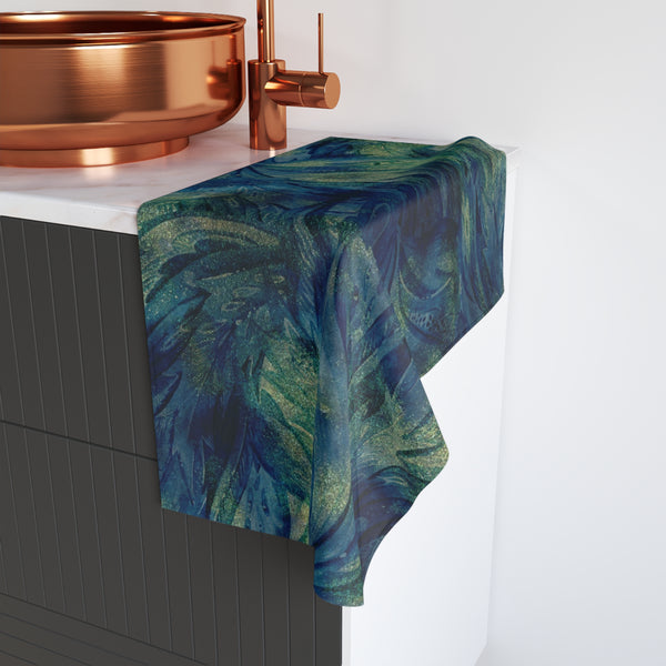 Boho Kitchen, Bath Hand Towel | Peacock Navy Blue, Green