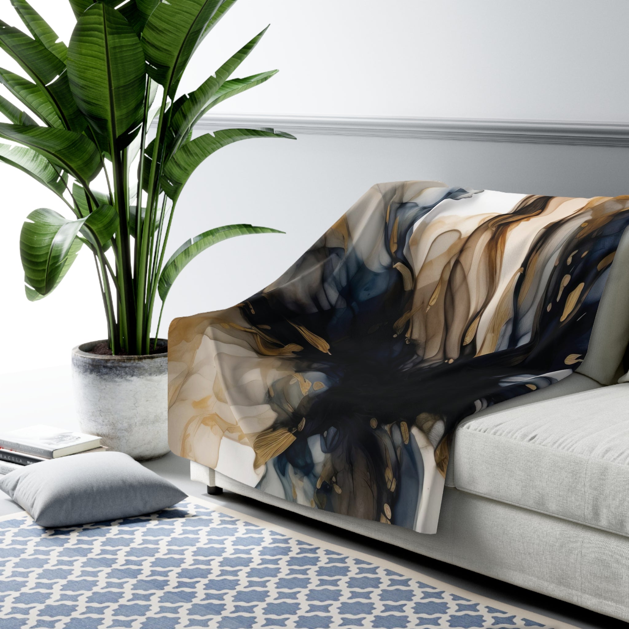 Cozy Comfy, Abstract Blanket | Navy Blue, Beige Ombre