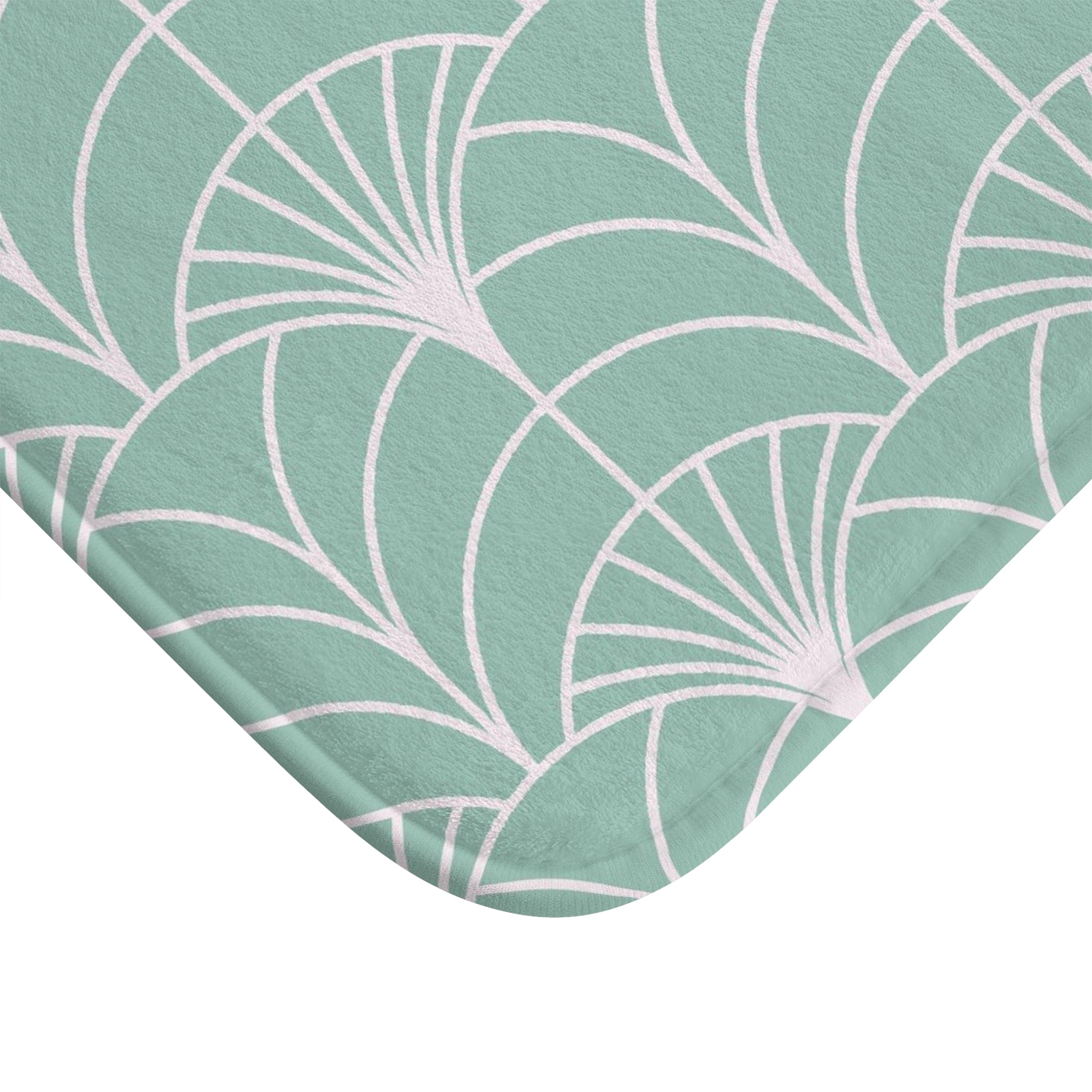 Boho Bath, Kitchen Mat |  Art Deco Mint Green White