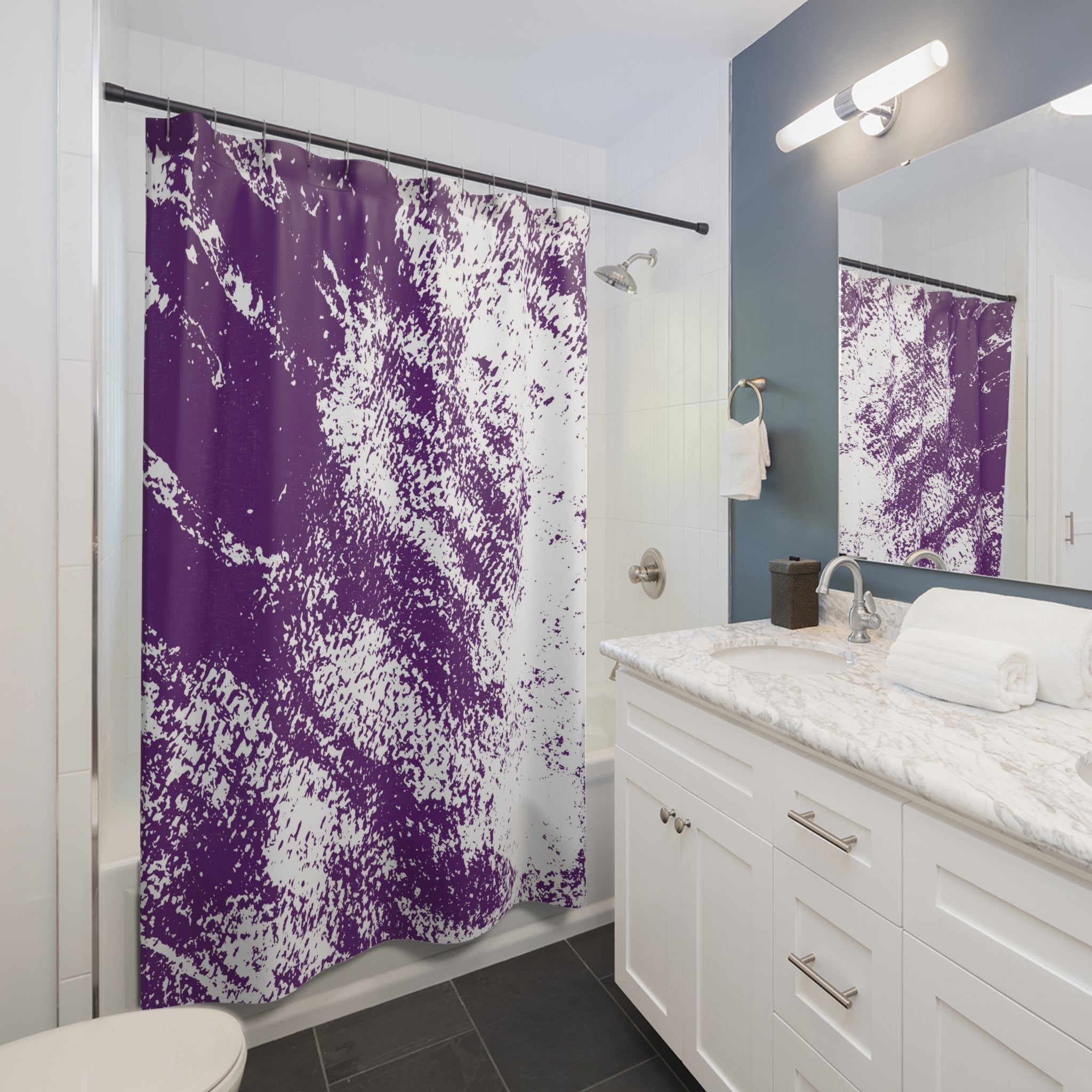 Abstract Shower Curtain | Violet Plum Purple, White