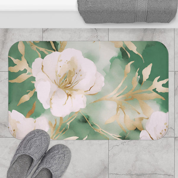 Boho Floral Bath, Kitchen Floor Mat | Sage Green Muted Gold, Blush Pink
