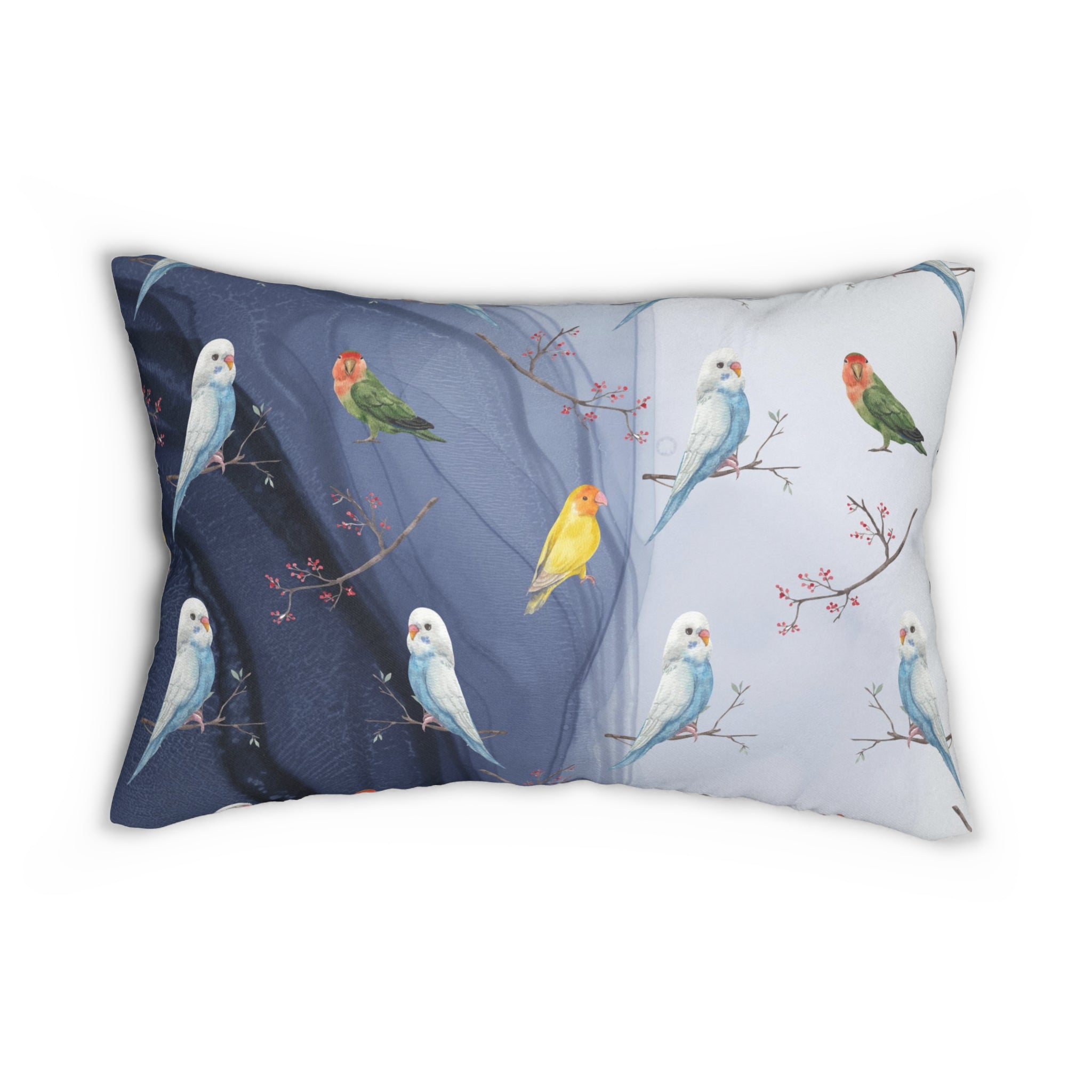 Boho Lumbar Pillow | Canary Birds, Navy Blue Ombre