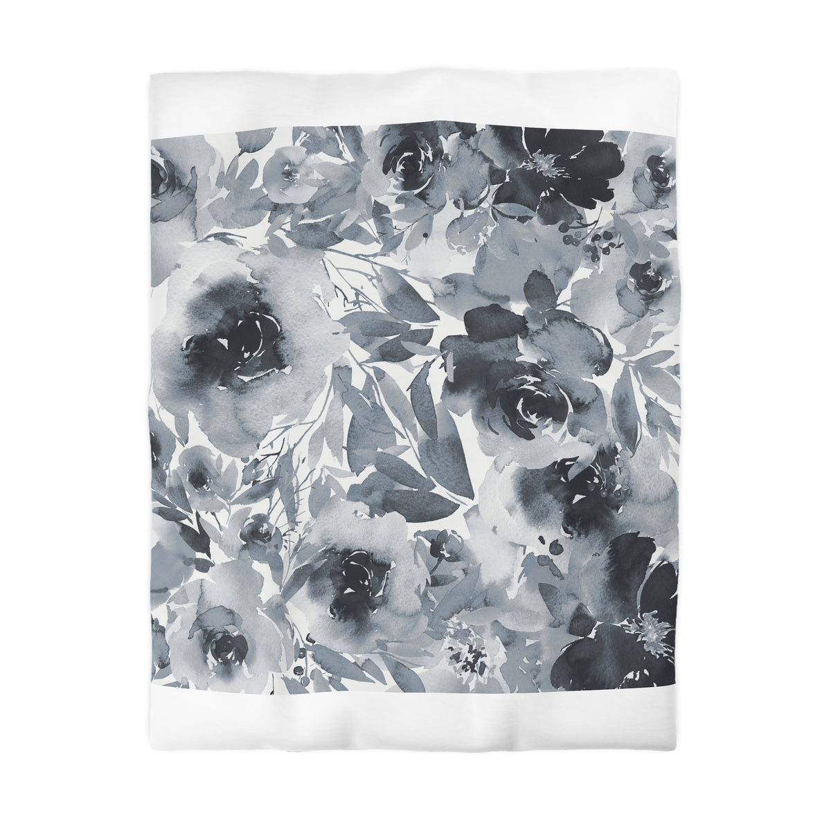 a square-shaped floral pattern with a predominantly black and white color scheme. The pattern consists of various flowers and leaves in shades of gray and white, creating a visually striking and intricate design.
