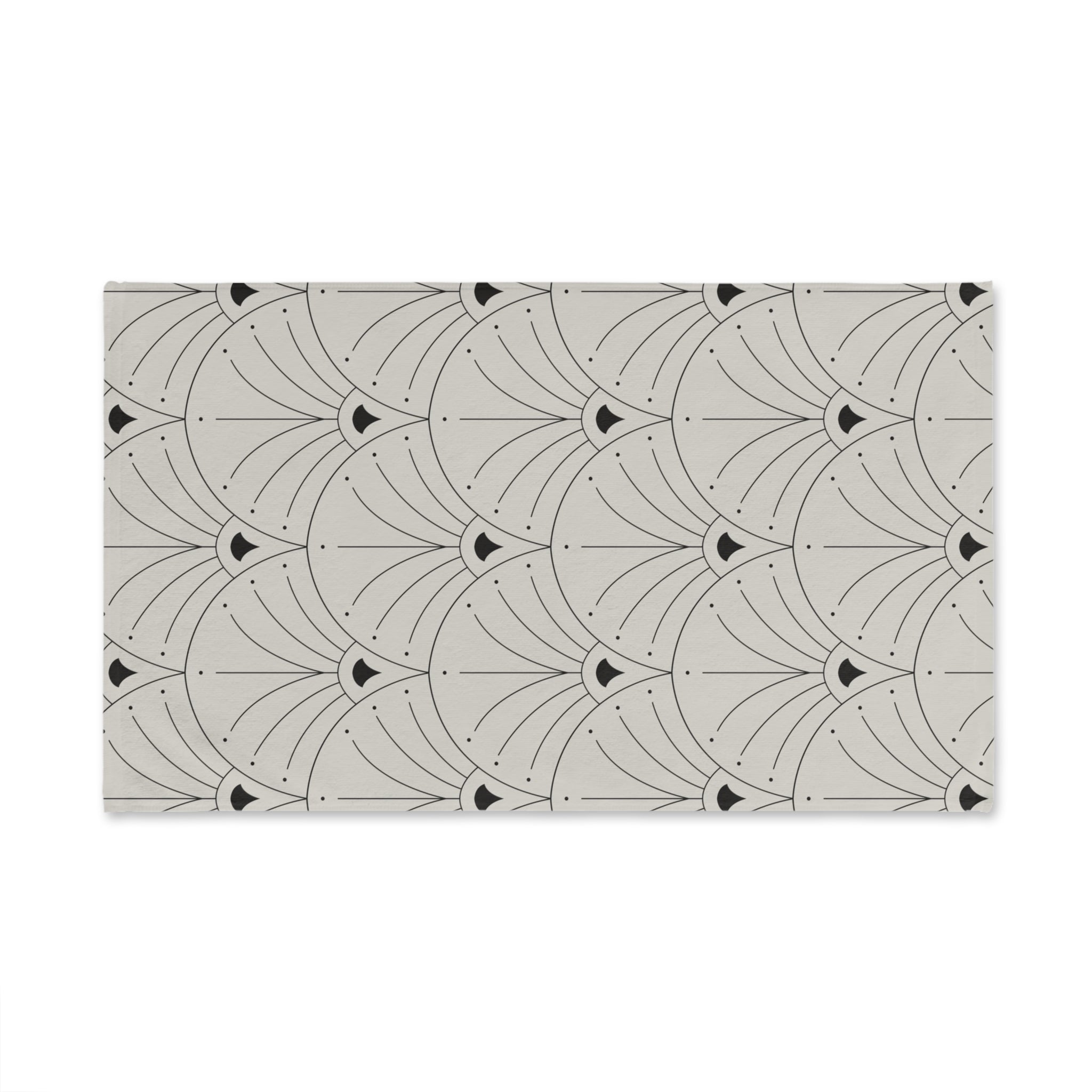 Boho Kitchen, Bath Hand Towel | Art Deco Nouveau Fan Grey Black