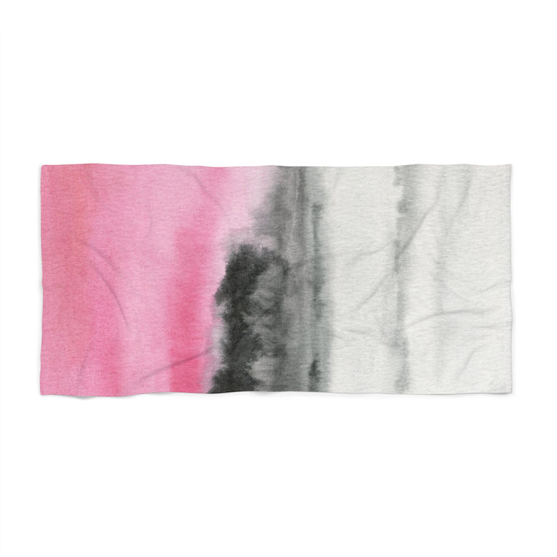 Abstract Boho Bath Beach Towel | Pink, Gray Black Ombre, Landscape