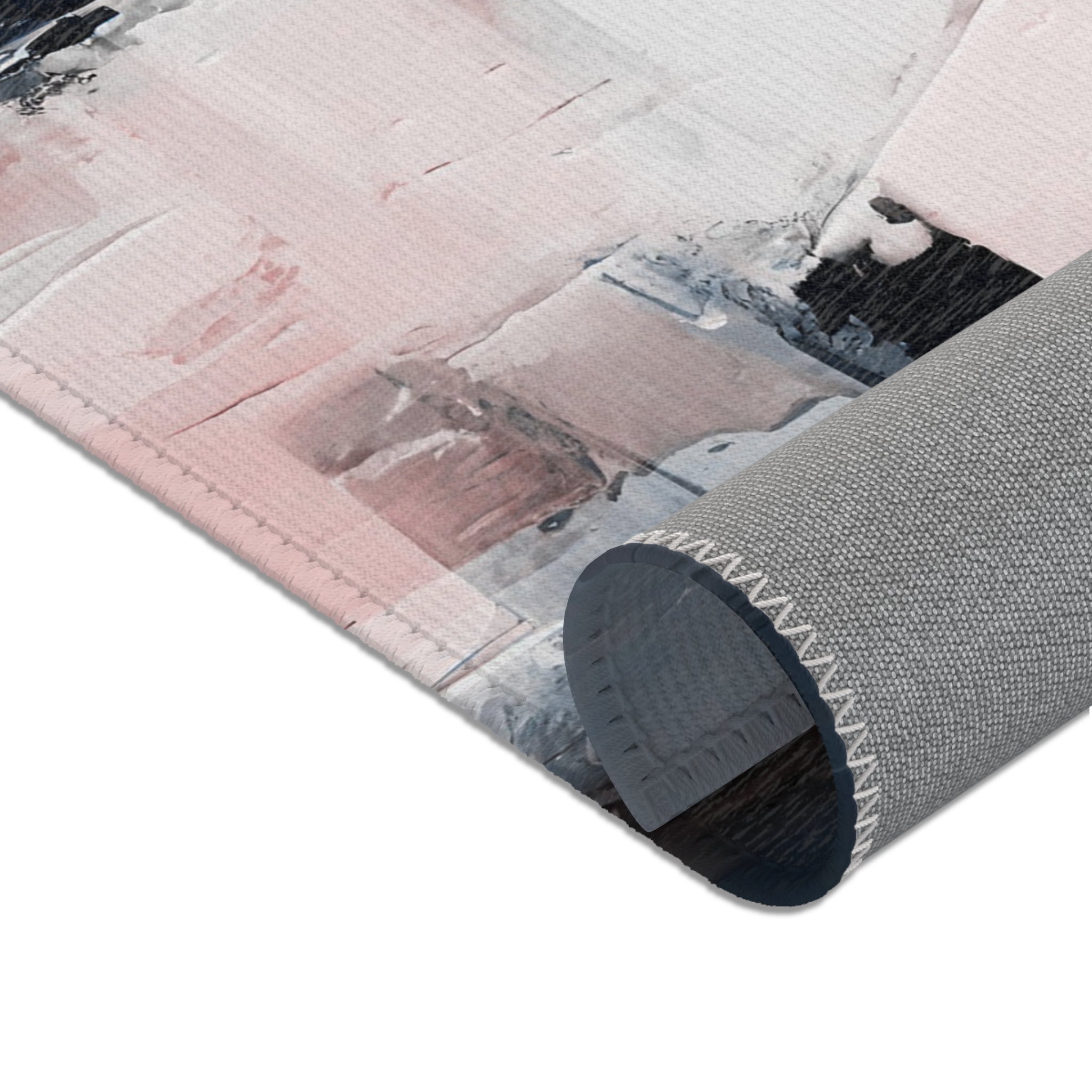 Rustic Abstract Area Rug | Black Grey, Blush Pink White