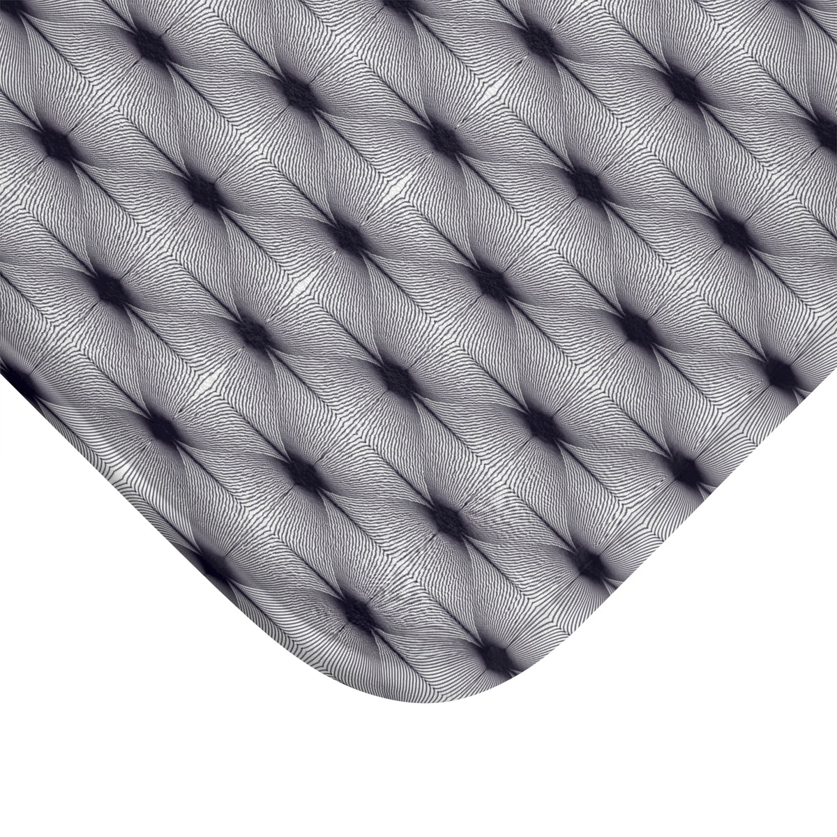 Navy White Deco Linework Bath Mat, Op Art Bathroom Rug