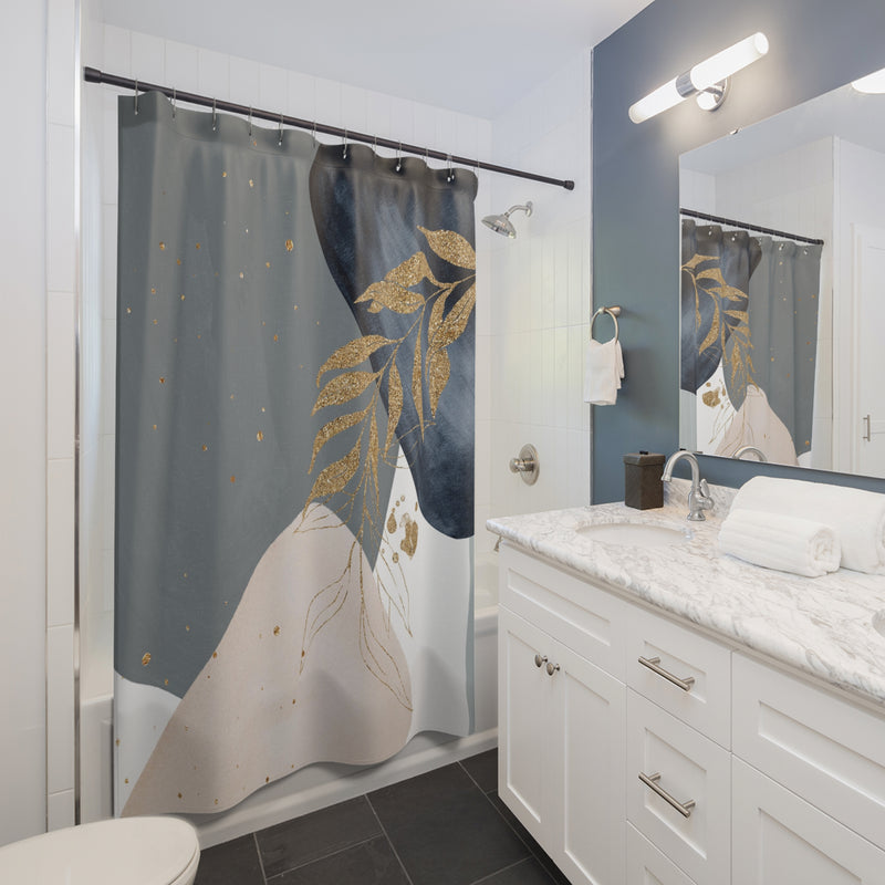 Boho Shower Curtain | Grey, Ivory, Navy Blue, Neutral Bathroom Decor