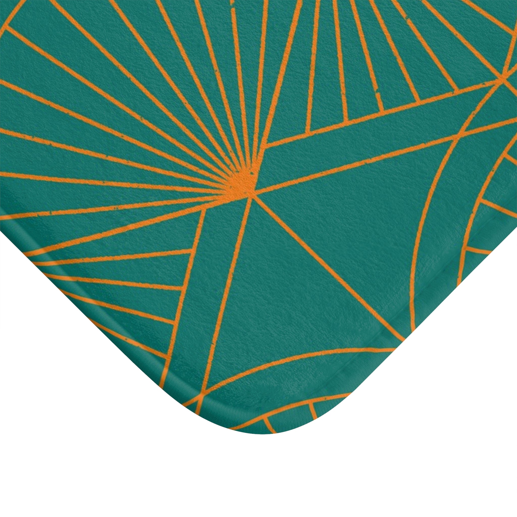 Art Deco Kitchen, Bath Mat | Teal Green, Orange Fan