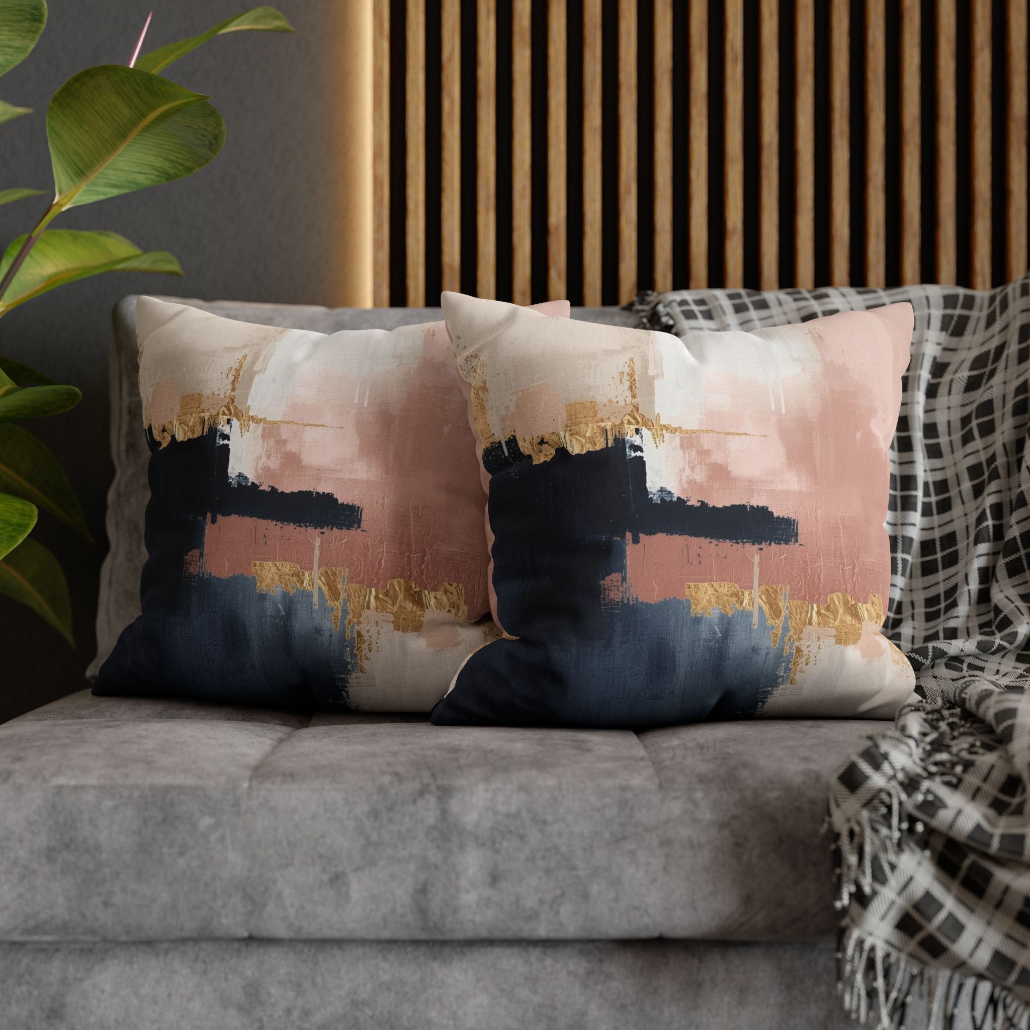 Abstract Pillow Cover | Earthy Neutral Navy Blue, Pink Ombre