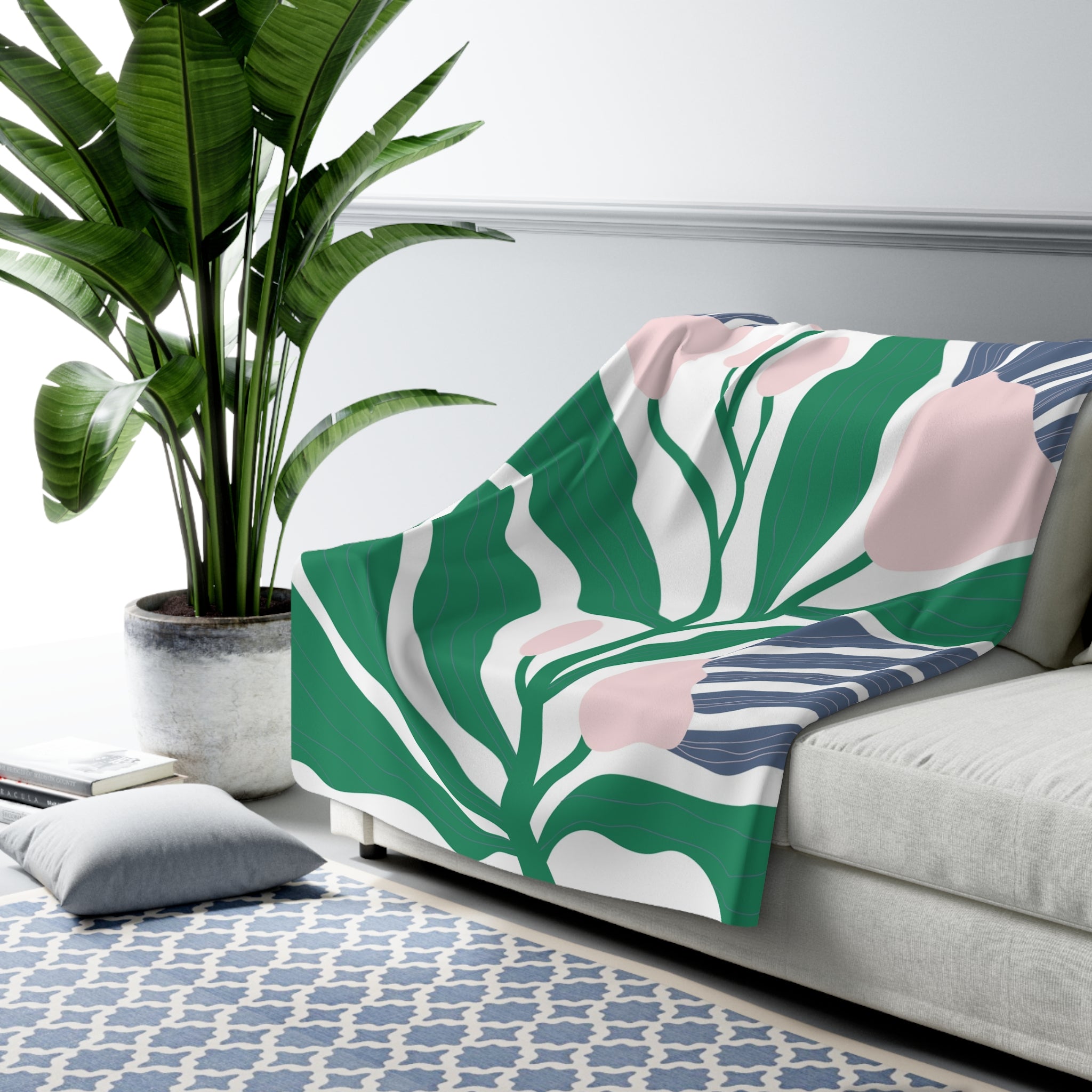 Abstract Throw Blanket | Matisse Green Blue Pink