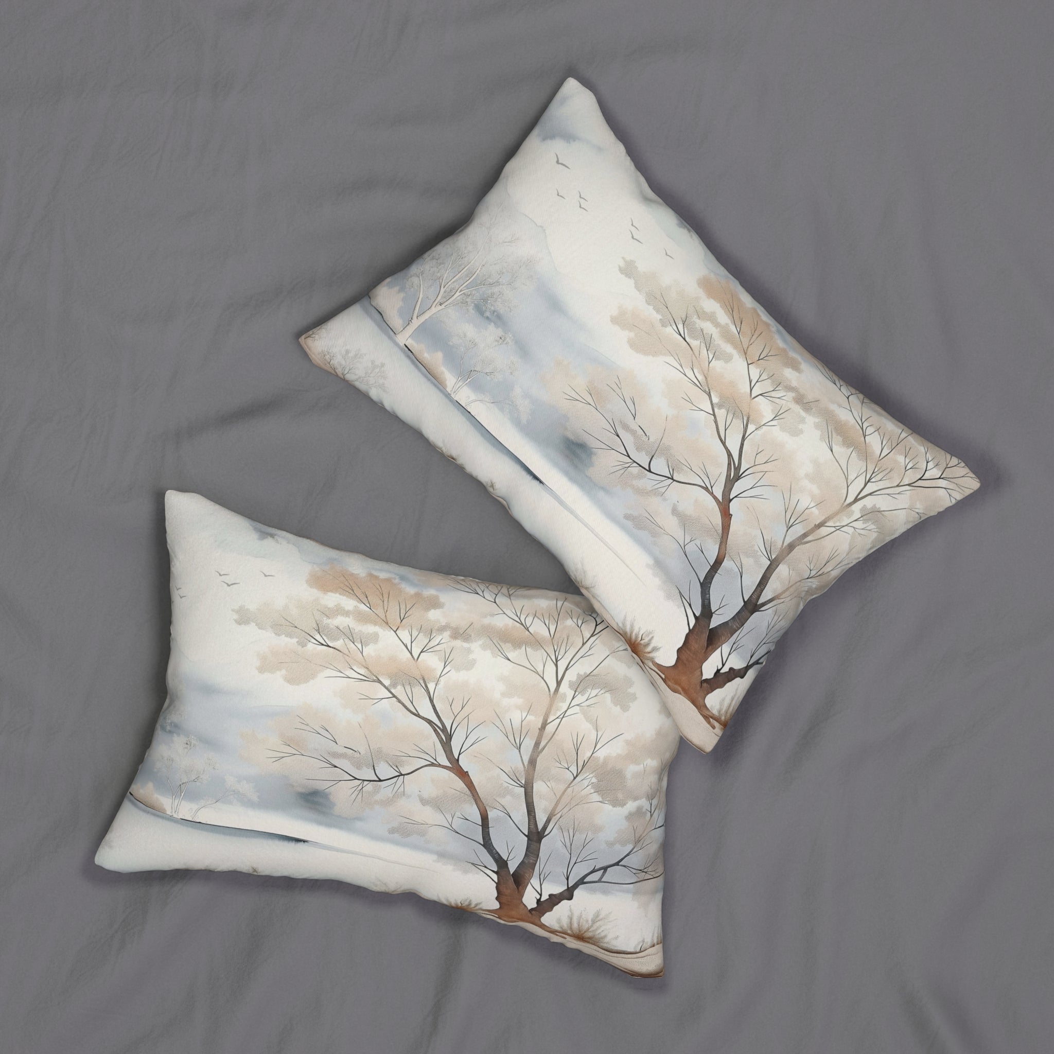 Nature Lumbar Pillow | Ivory Blue Brown Tree