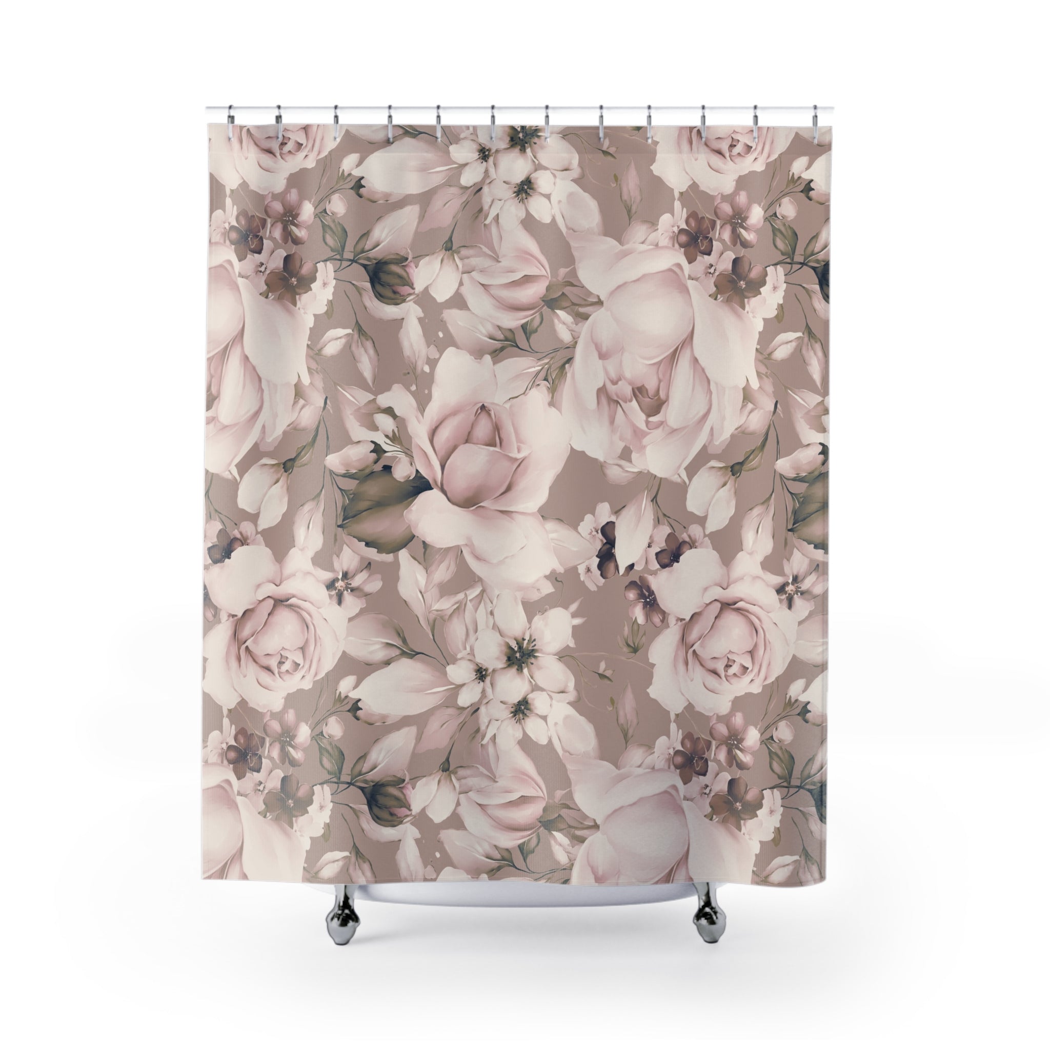 Dusty Rose Floral Shower Curtain | Romantic Shabby Chic Neutral Bathroom Decor