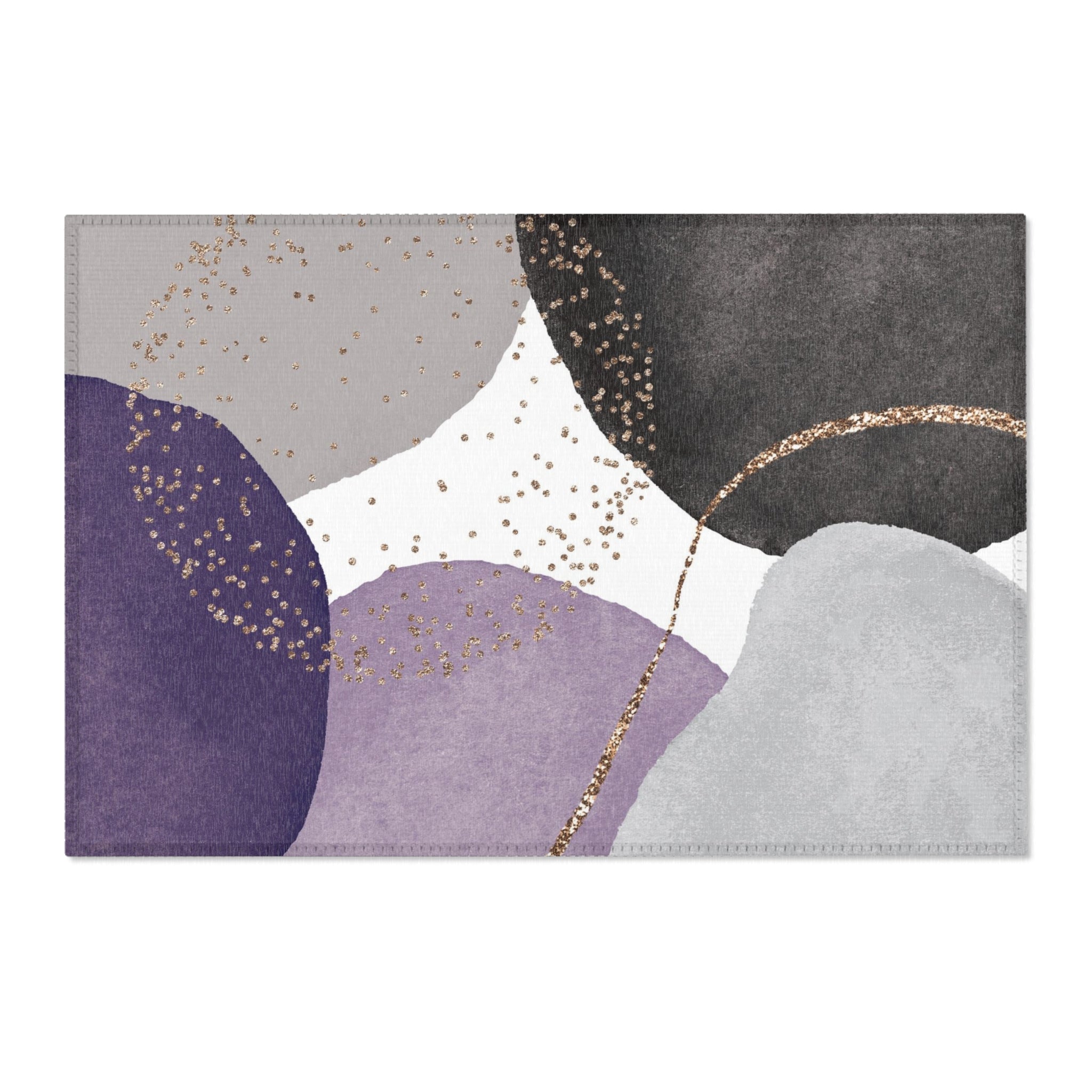 Abstract Boho Area Rug | Modern Black Lavender Purple, Grey Bathroom