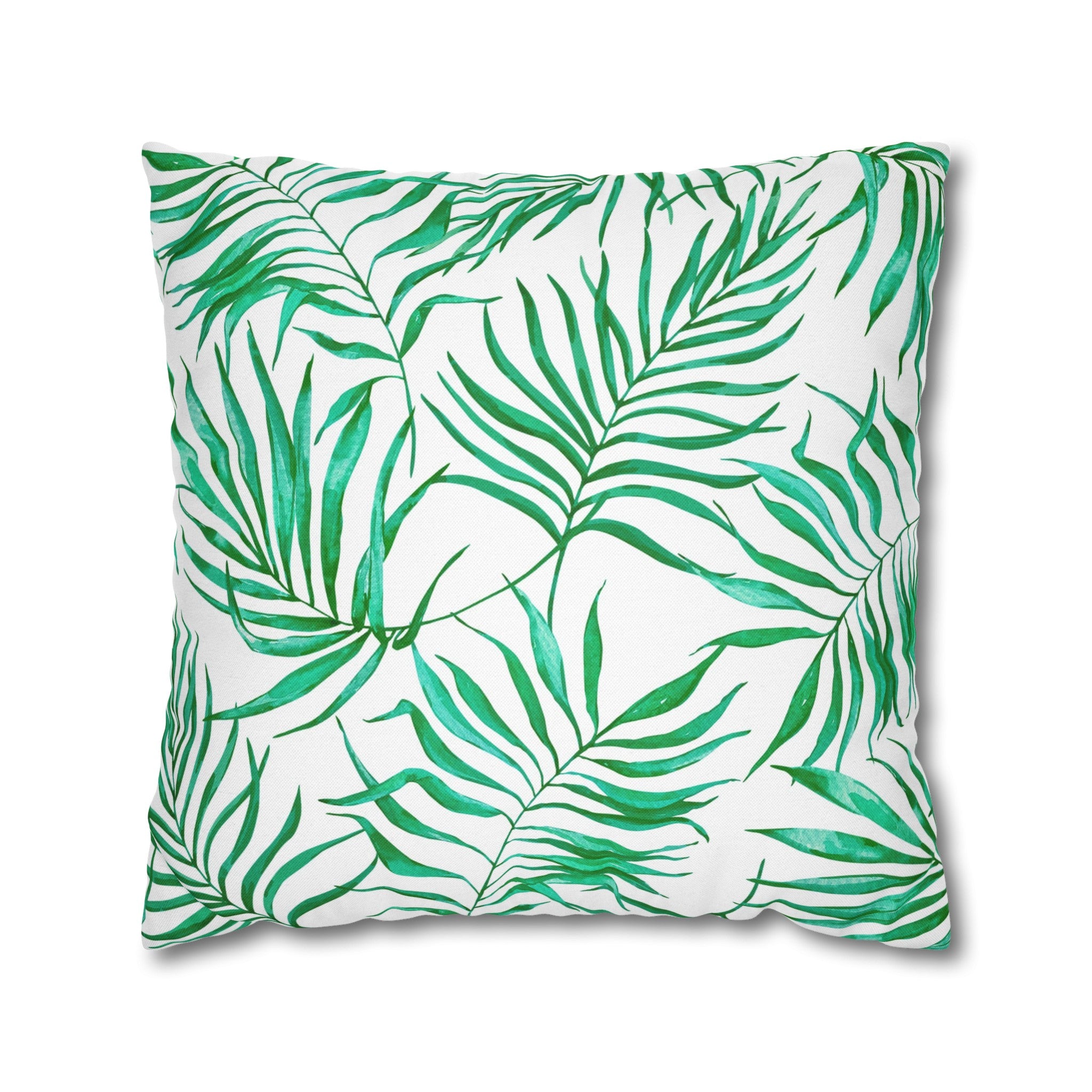 Floral Pillow Cover | Tropical Green Palm Leaves, White