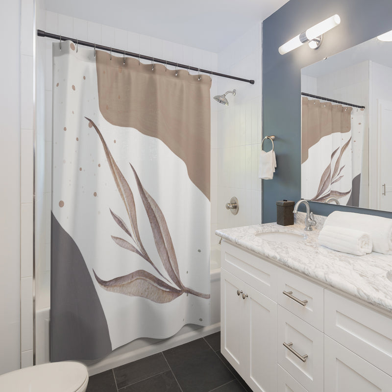Boho Shower Curtain | Modern Organic, Beige White, Neutral Bathroom Decor